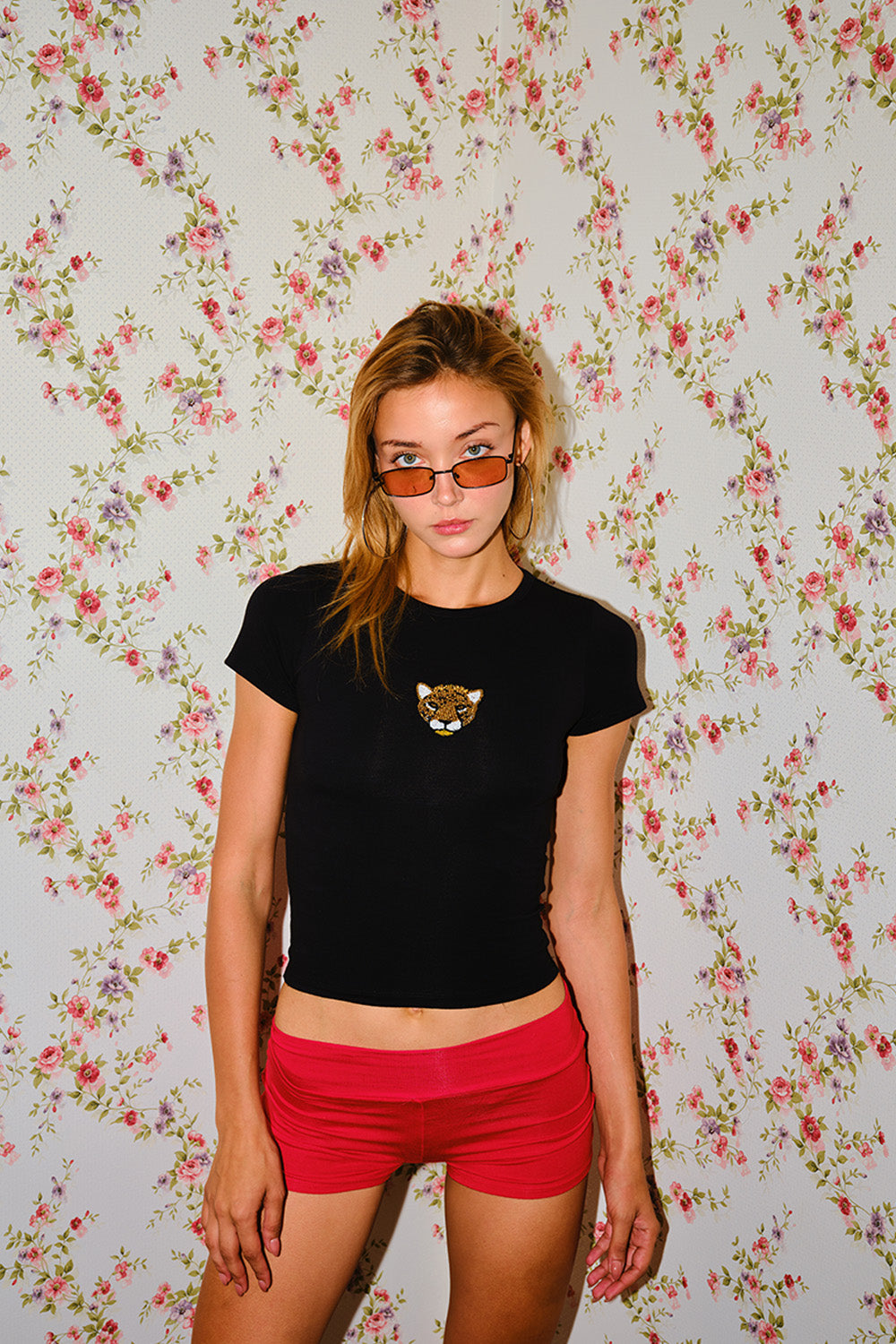 Wild Cat Beaded Embroidery Baby Tee - BonkersCorner