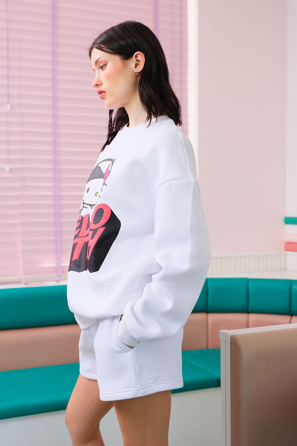 All White Hello Kitty Oversized Sweatshirt - BonkersCorner