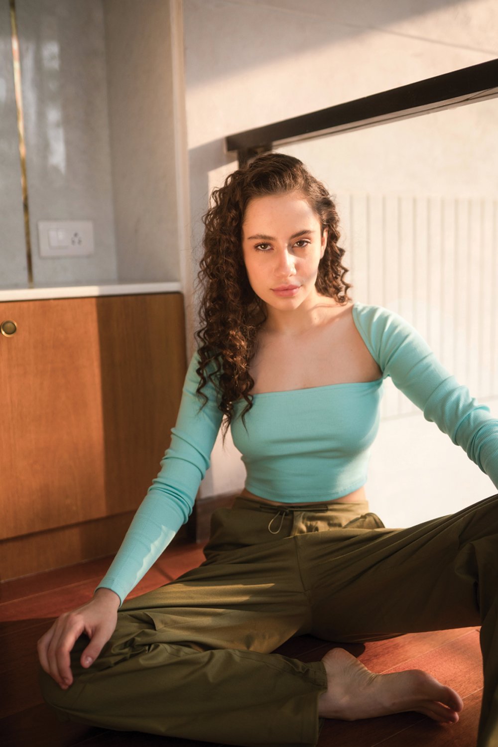 Aqua Blue Ribbed Square Neck Top - BonkersCorner