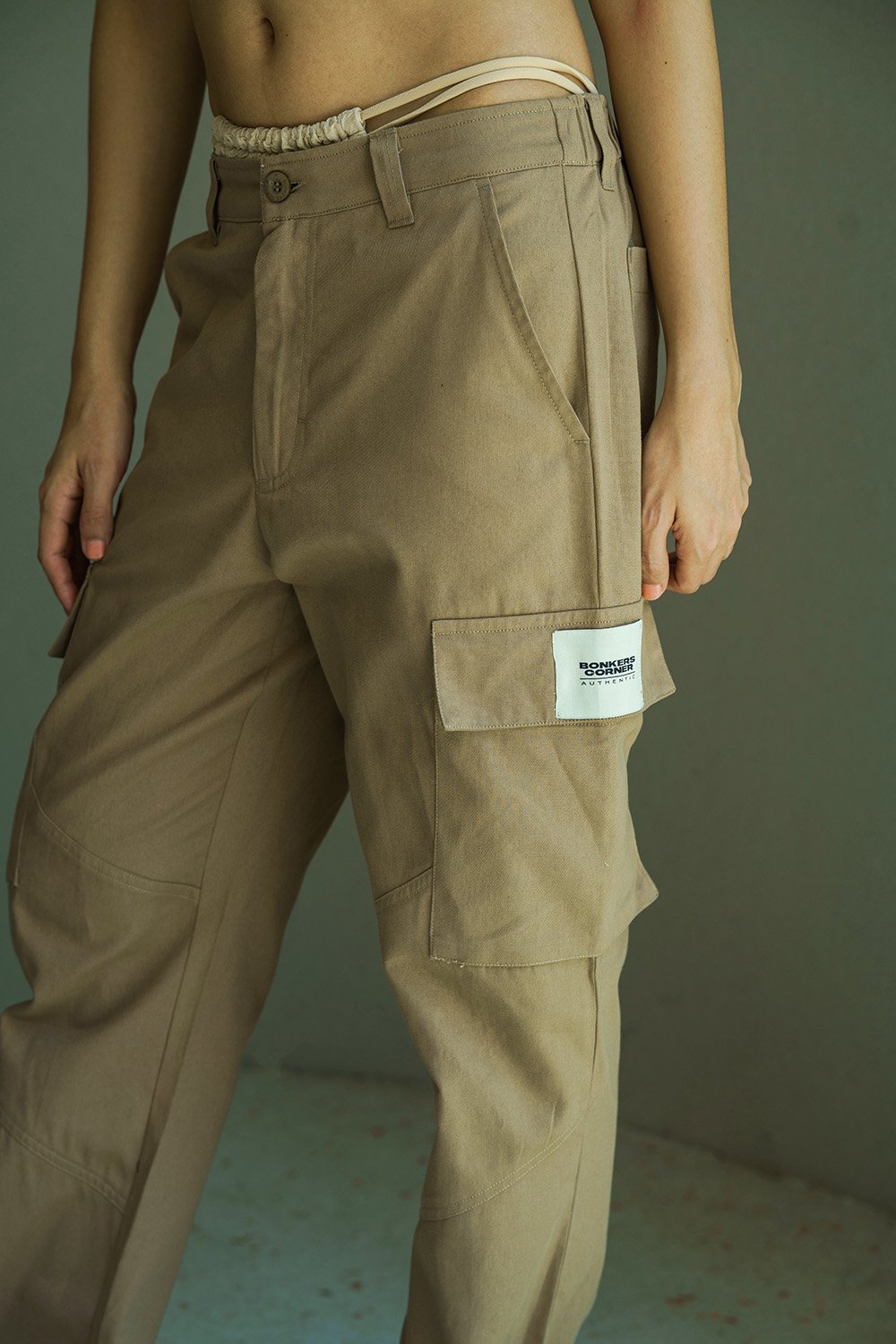 Beige Cargo With Utility Pockets - BonkersCorner