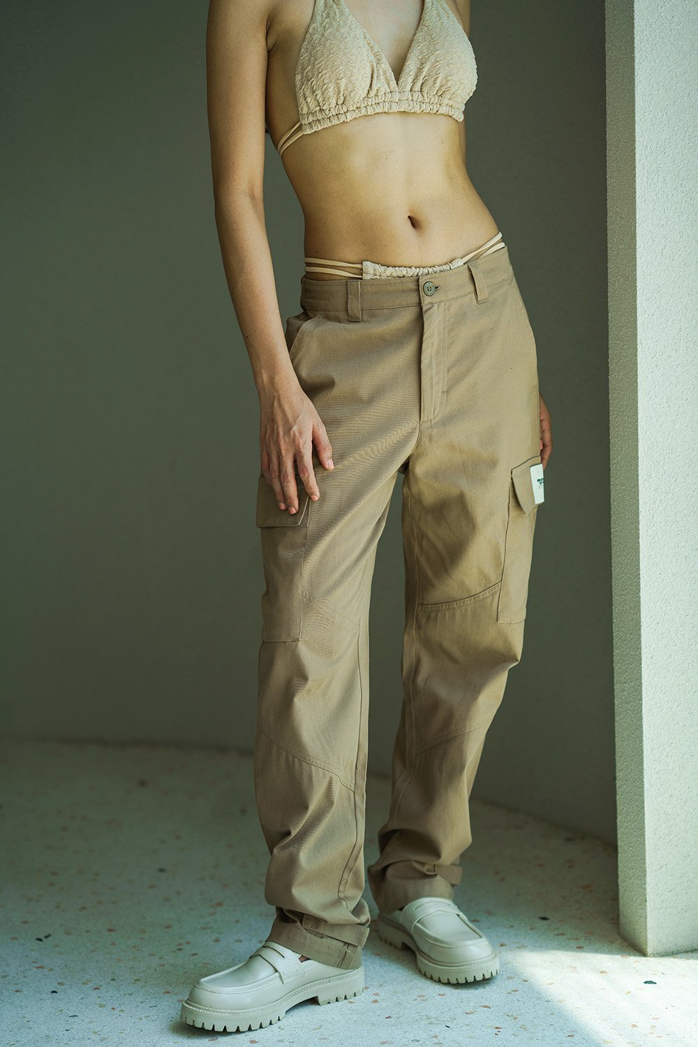Beige Cargo With Utility Pockets - BonkersCorner