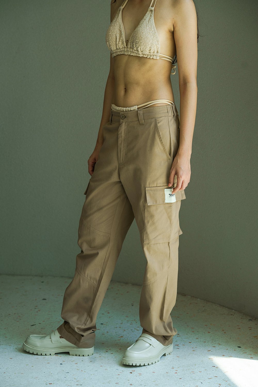 Beige Cargo With Utility Pockets - BonkersCorner