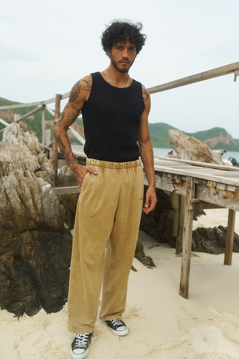 Beige Faded Loose Fit Pants - BonkersCorner
