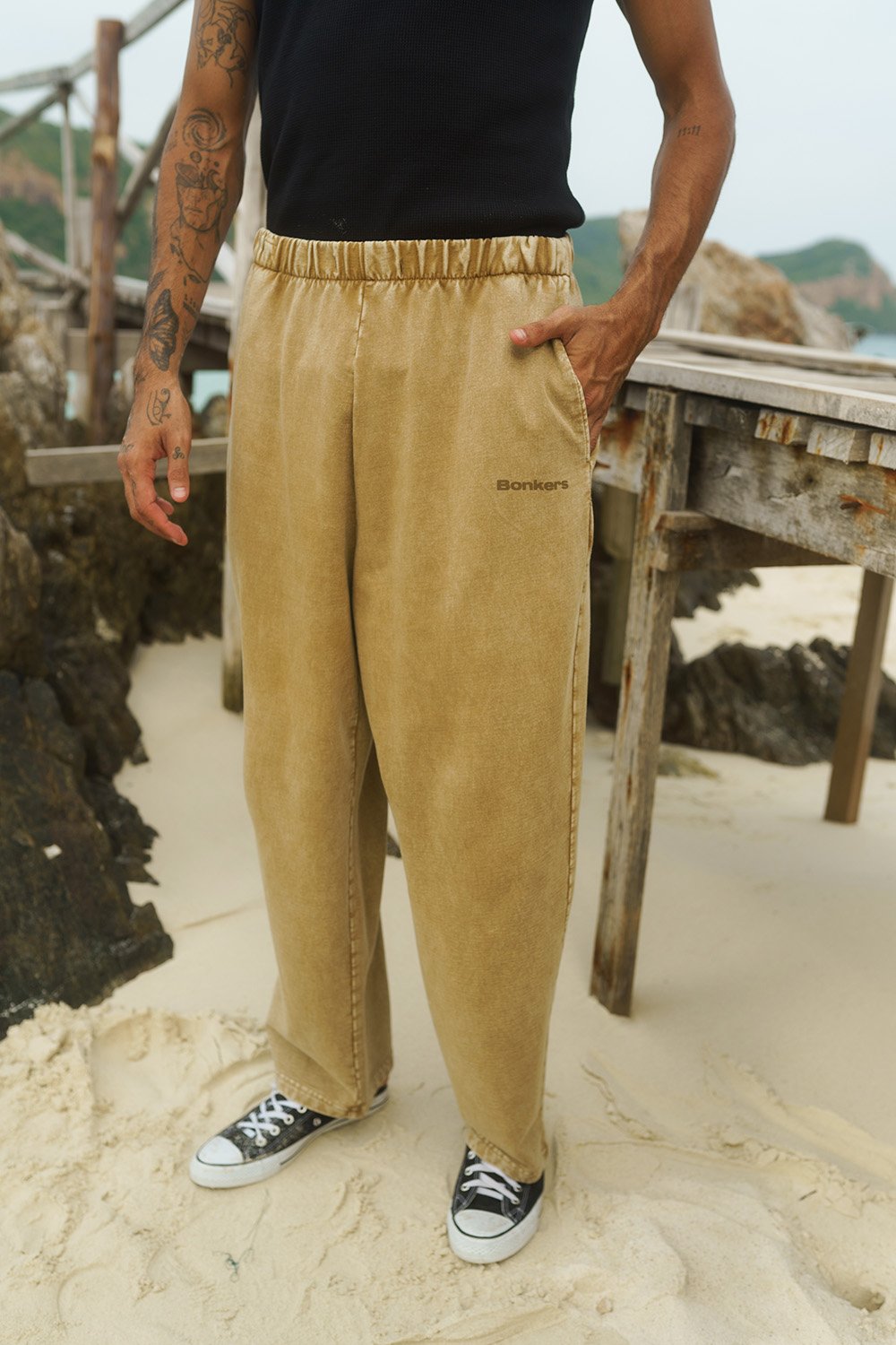 Beige Faded Loose Fit Pants - BonkersCorner