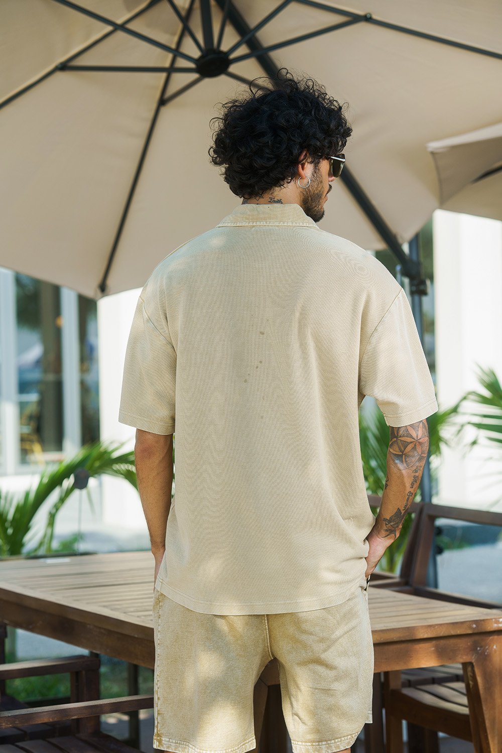 Beige Heavyweight Faded Polo - BonkersCorner
