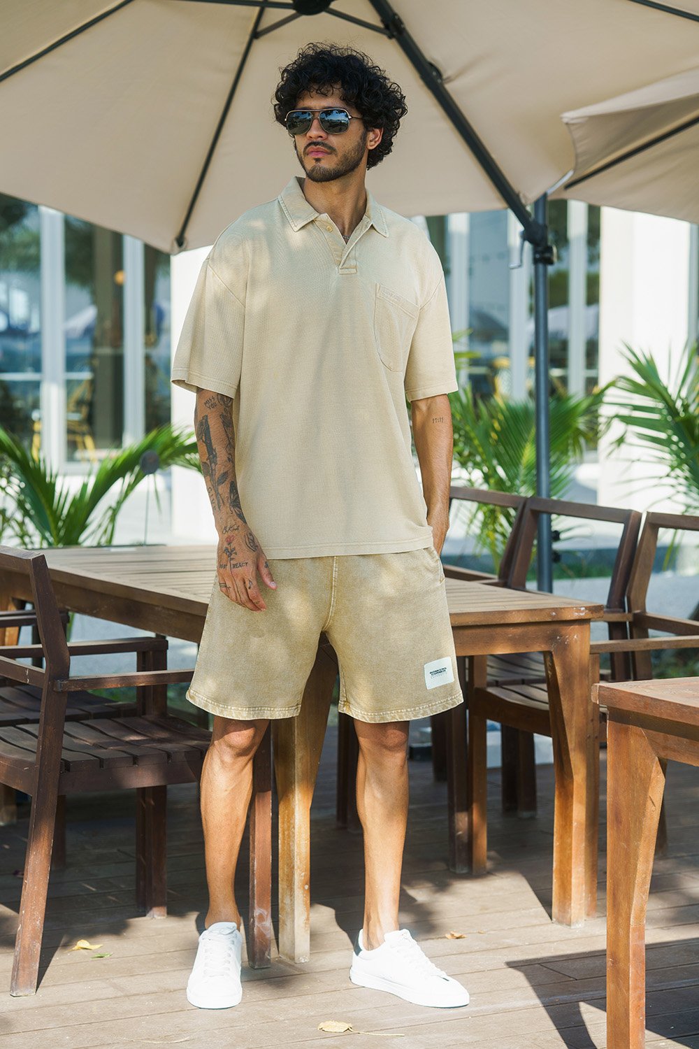 Beige Heavyweight Faded Polo - BonkersCorner