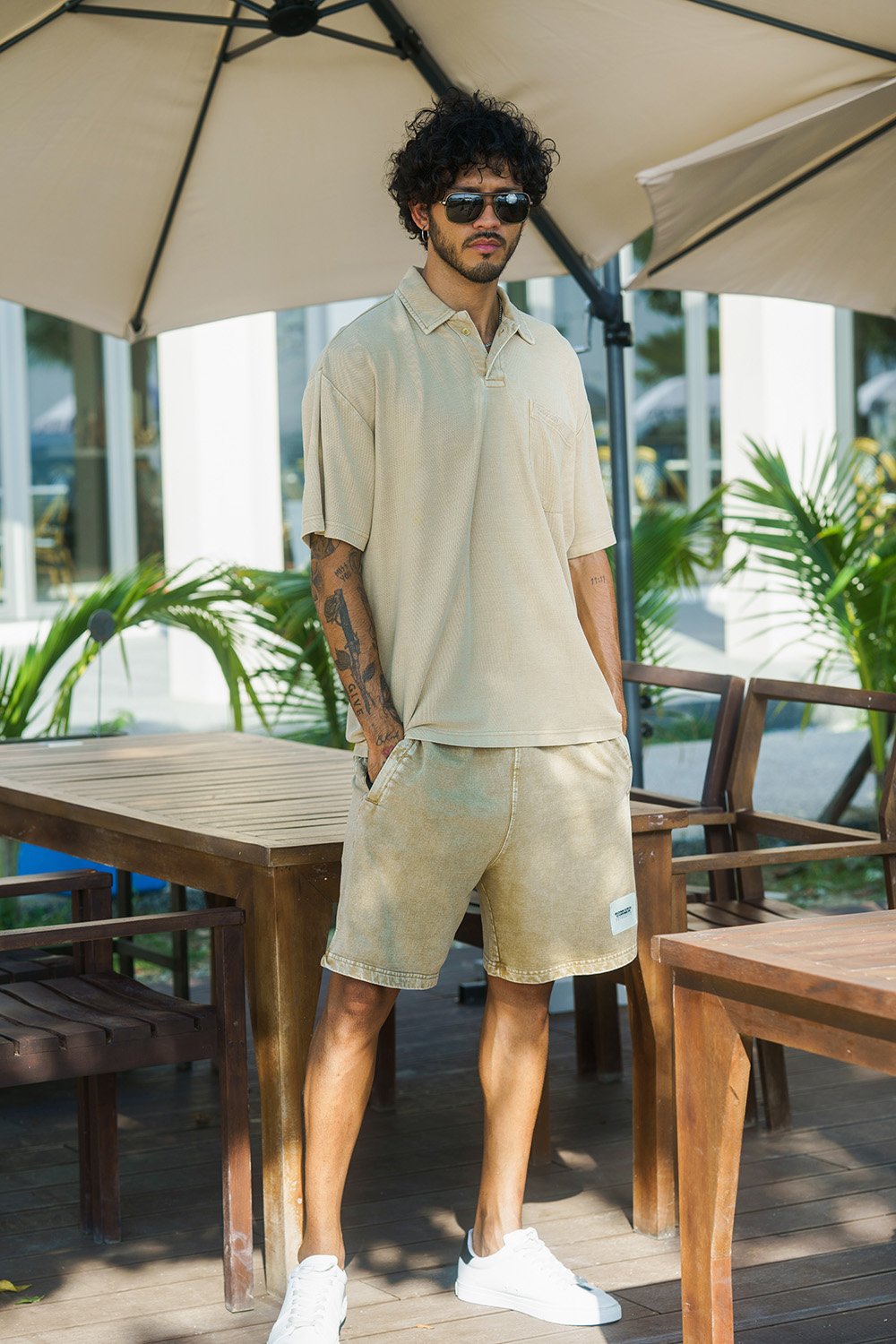 Beige Heavyweight Faded Polo - BonkersCorner