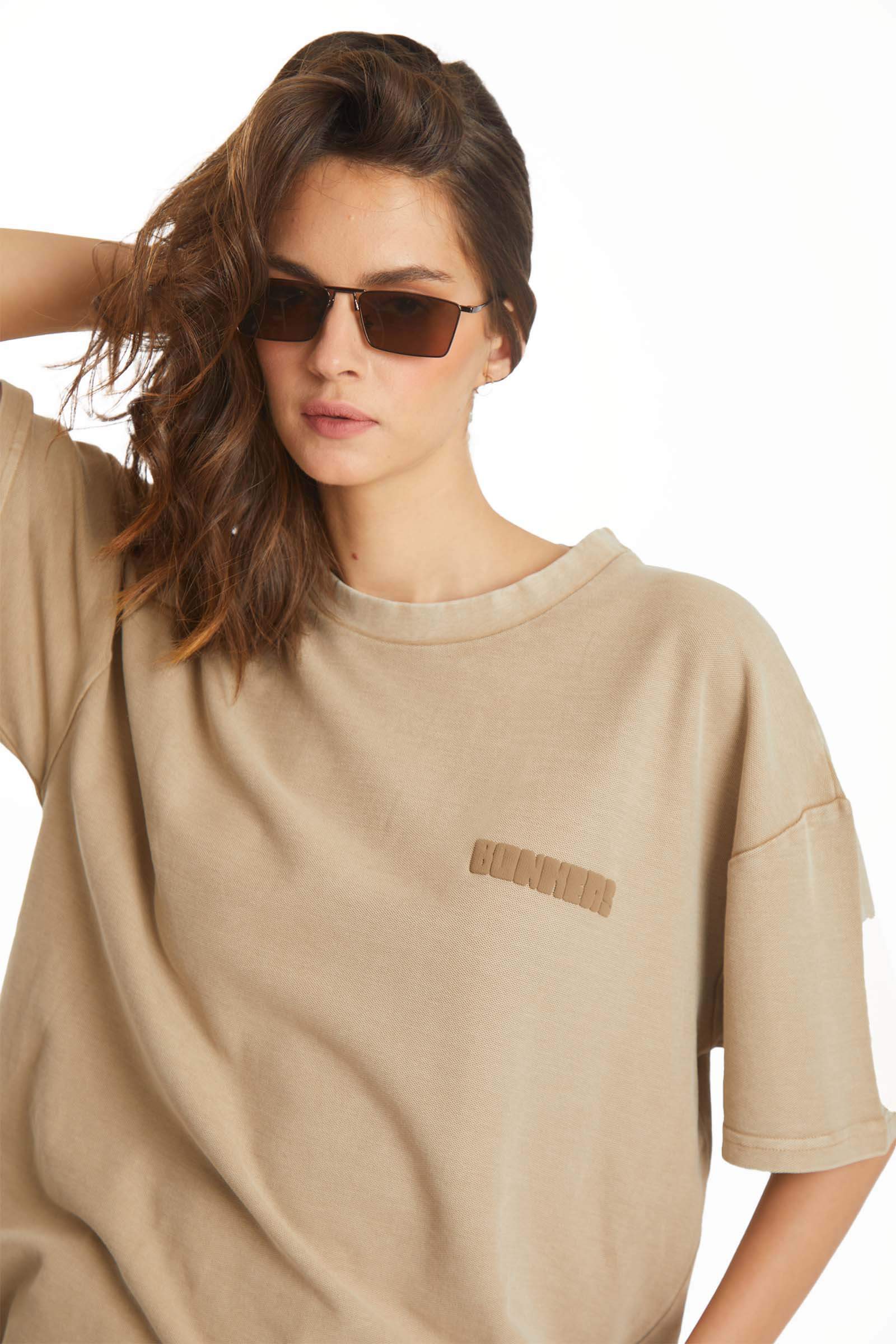 Beige Heavyweight Pique Oversized T-shirt - BonkersCorner