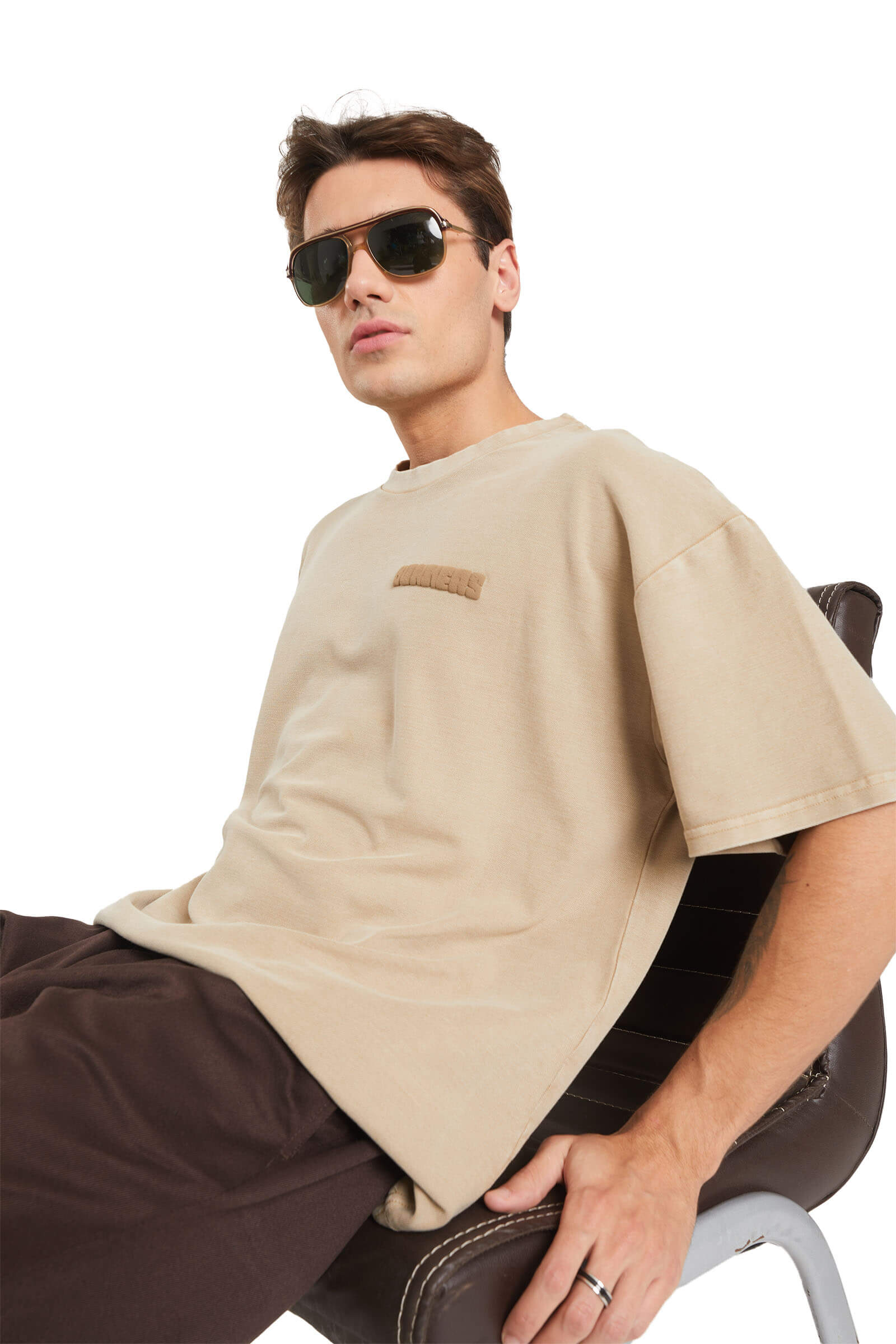 Beige Heavyweight Pique Oversized T-shirt - BonkersCorner