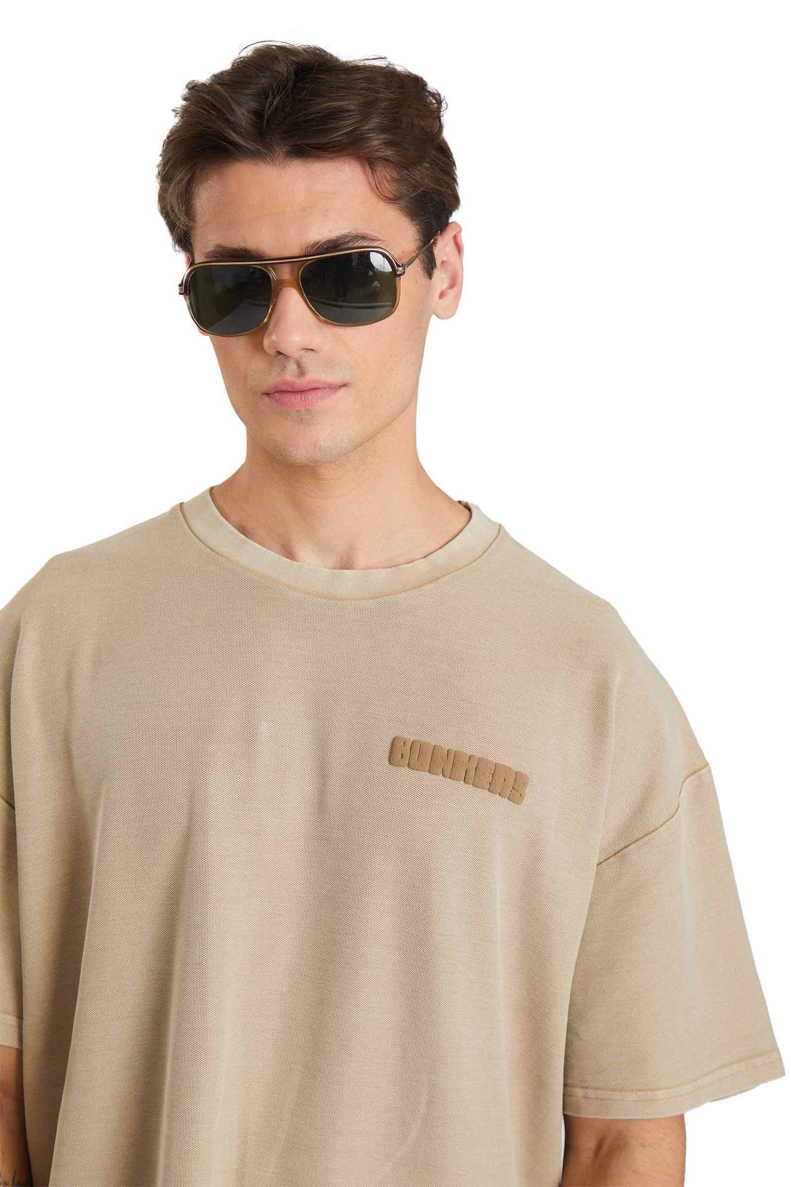 Beige Heavyweight Pique Oversized T-shirt - BonkersCorner