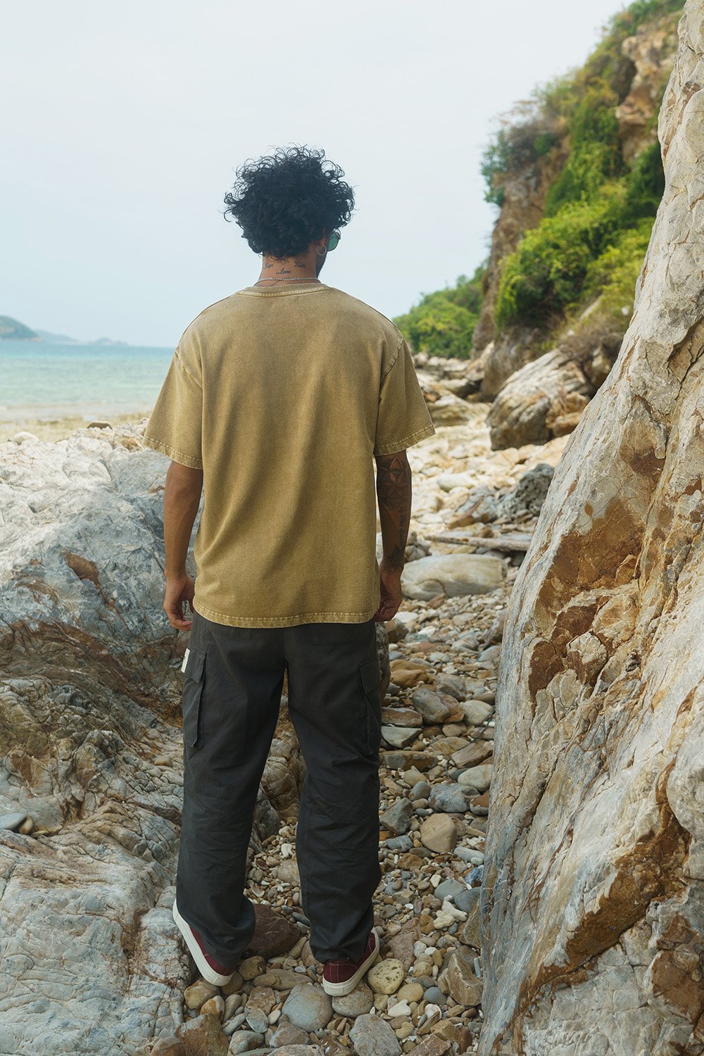 Beige Premium Heavyweight Faded Oversized T-shirt - BonkersCorner