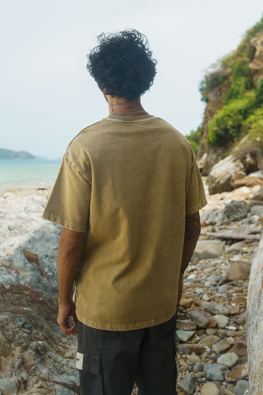 Beige Premium Heavyweight Faded Oversized T-shirt - BonkersCorner