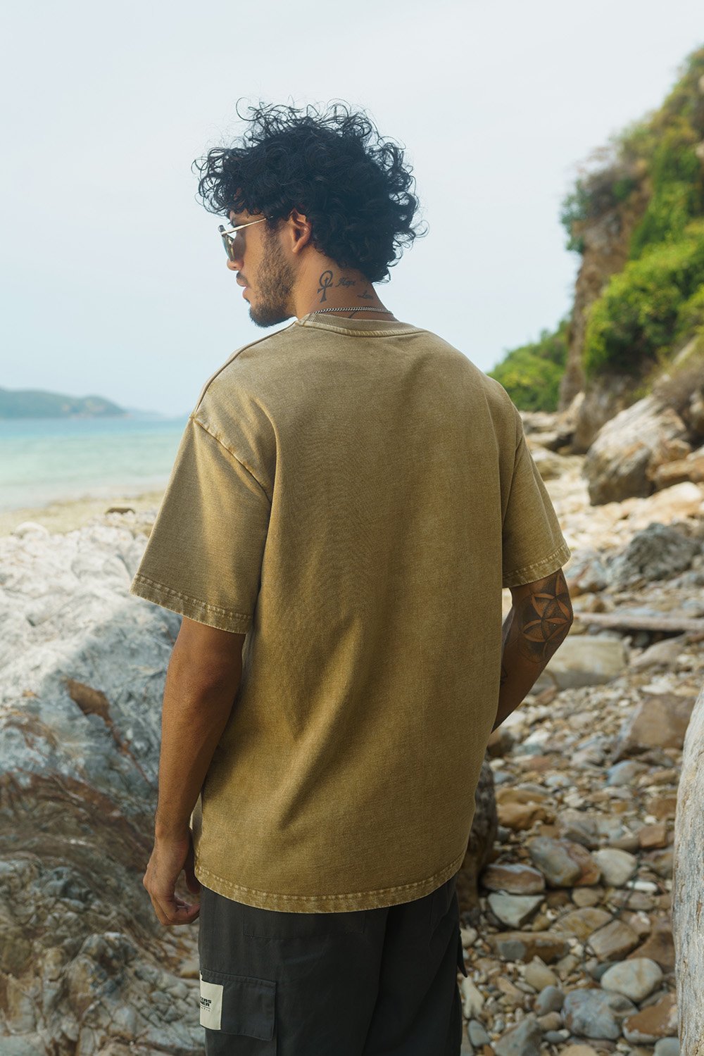 Beige Premium Heavyweight Faded Oversized T-shirt - BonkersCorner