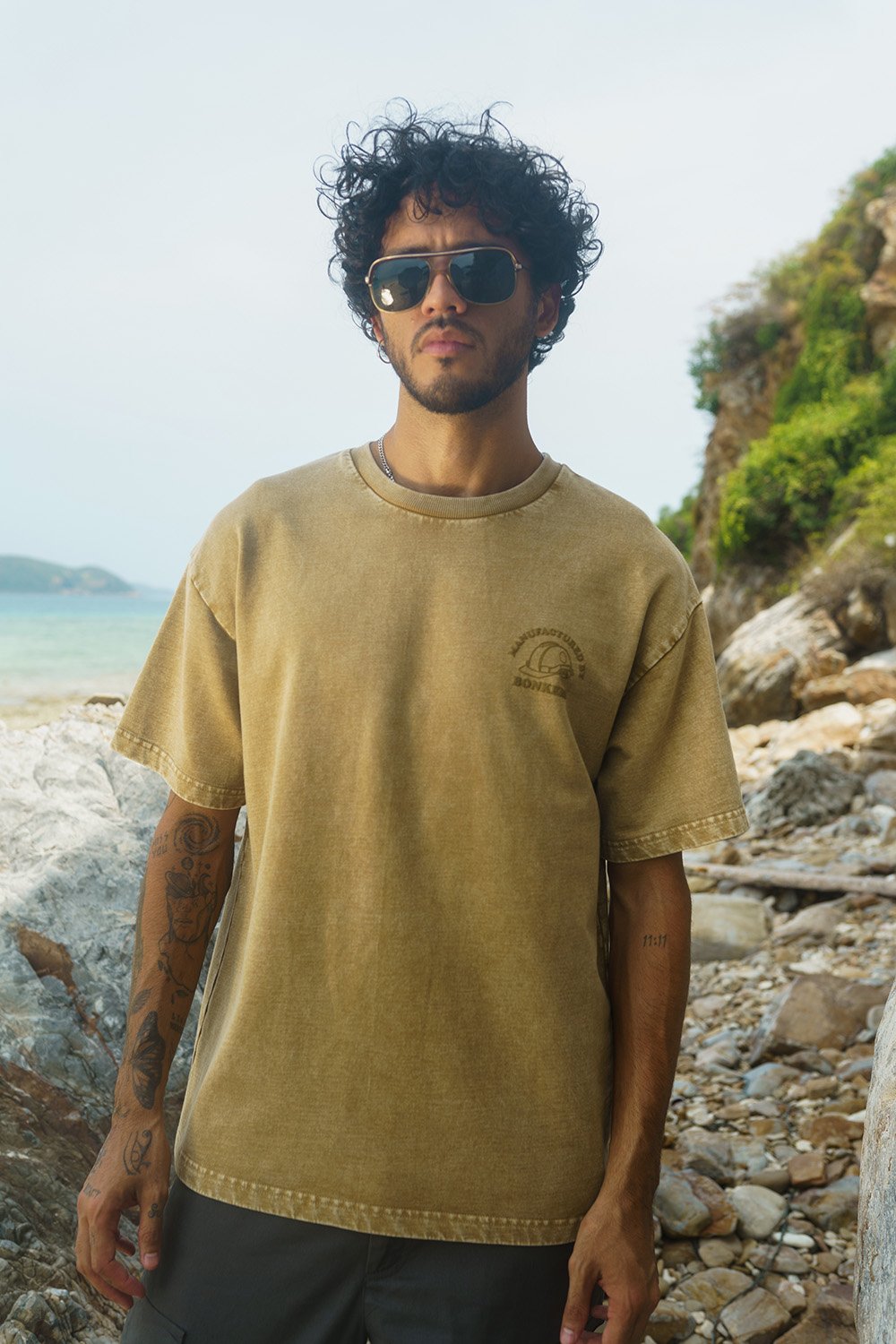 Beige Premium Heavyweight Faded Oversized T-shirt - BonkersCorner
