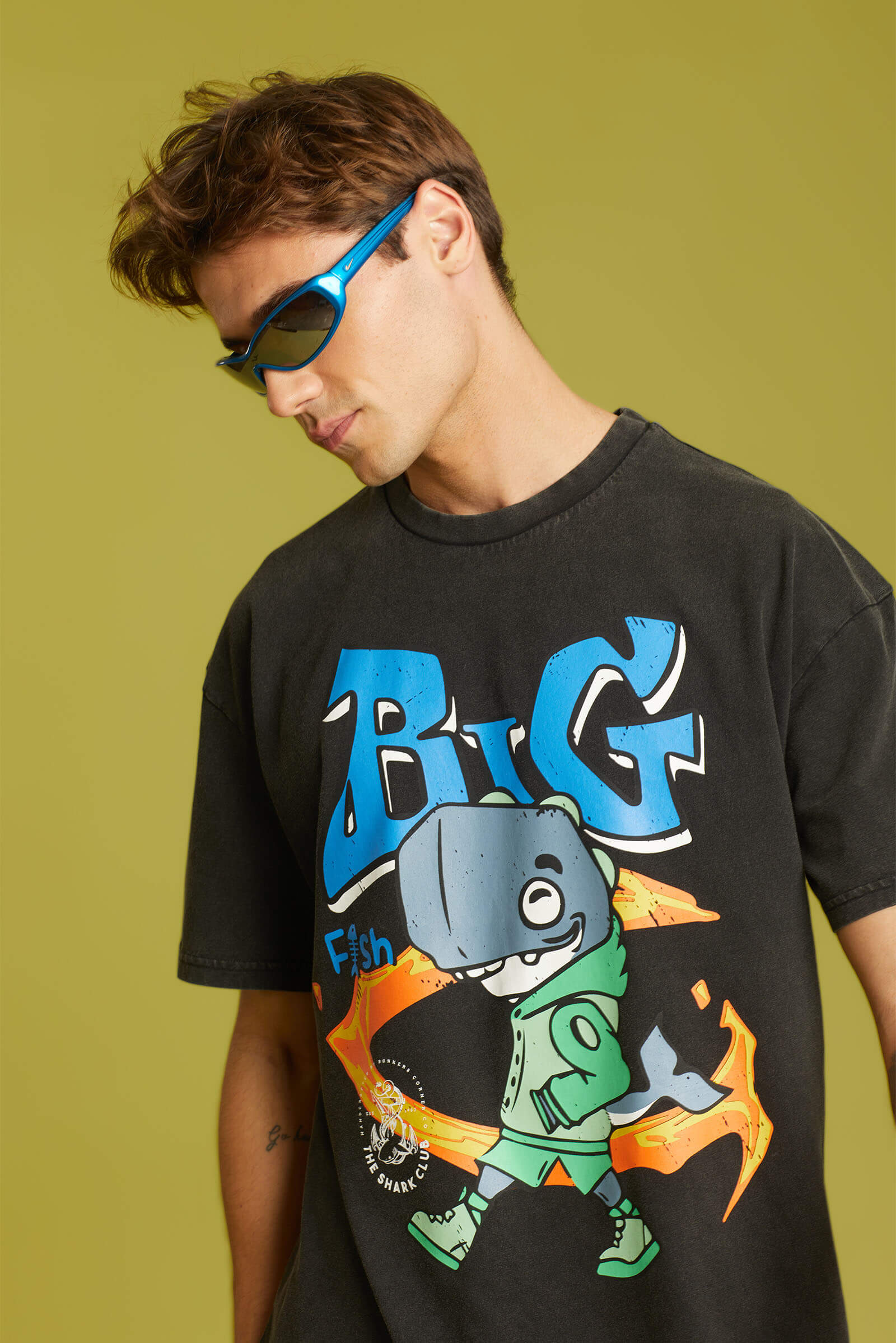 Big Fish Faded Effect Oversized T-shirt - BonkersCorner