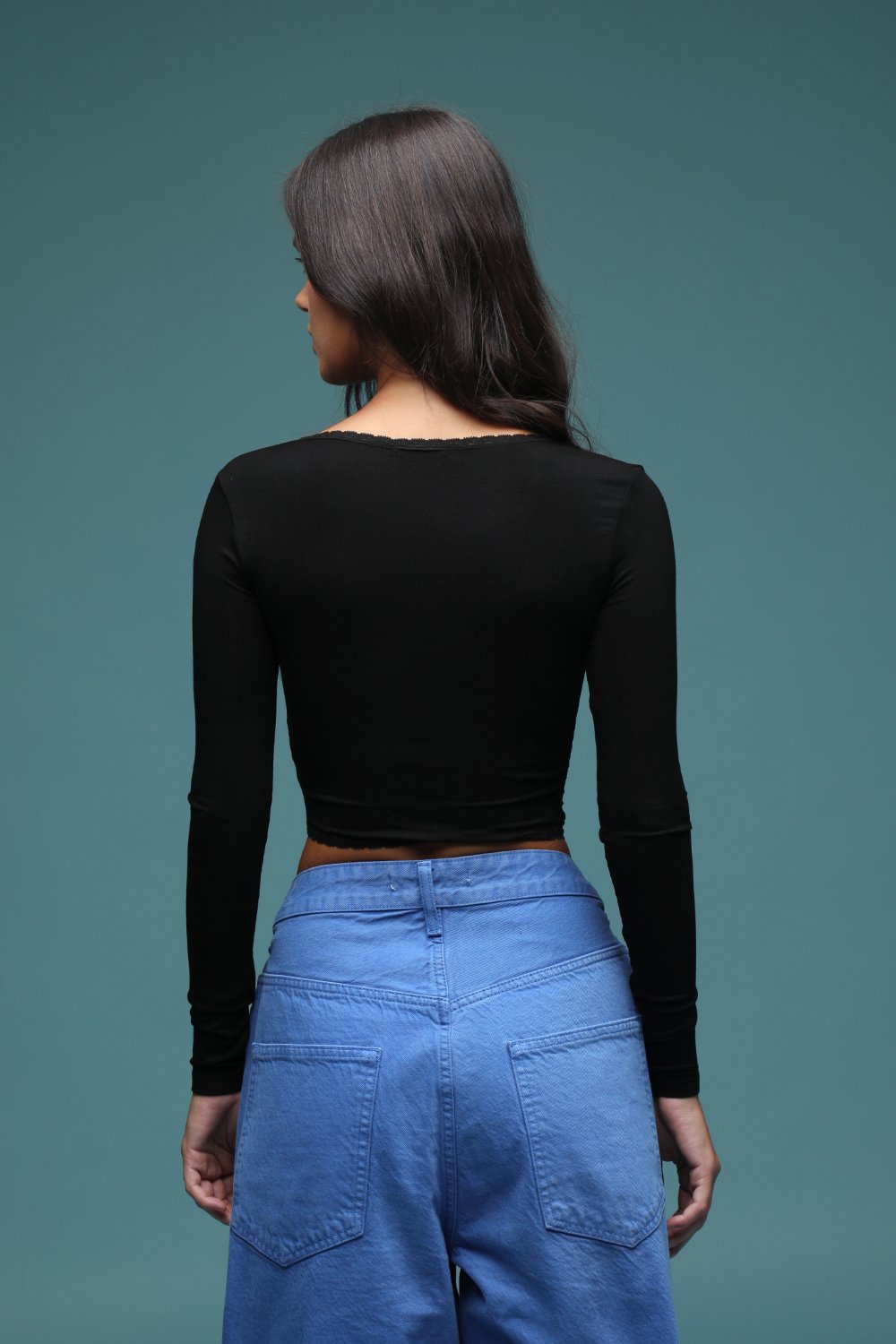 Black Full Sleeves Lace Lined Top - BonkersCorner