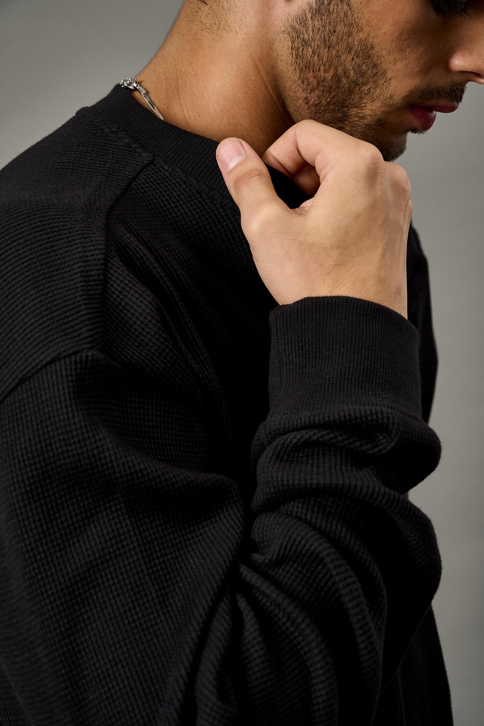 Black Heavyweight Crew Neck Waffle - BonkersCorner