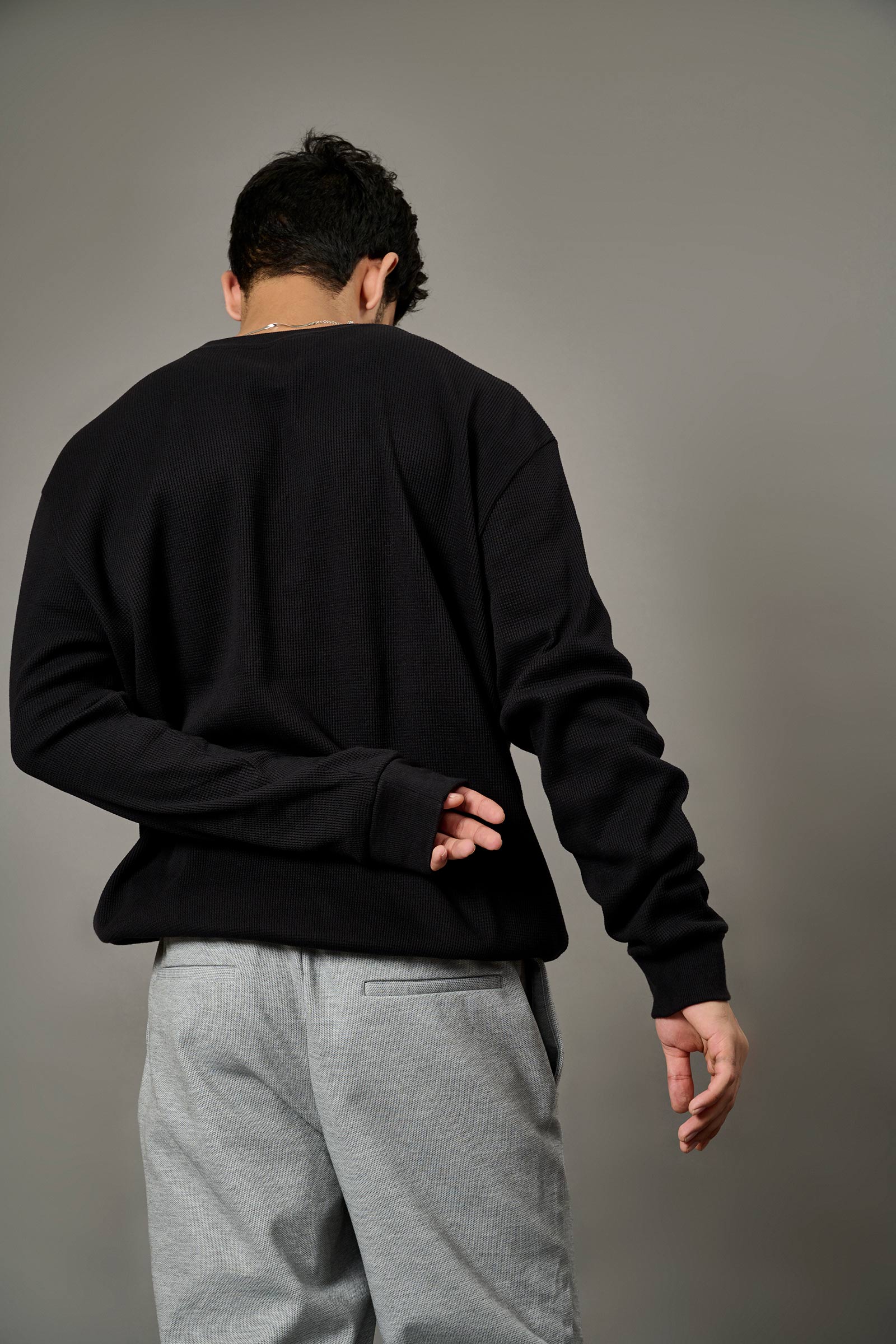 Black Heavyweight Crew Neck Waffle - BonkersCorner