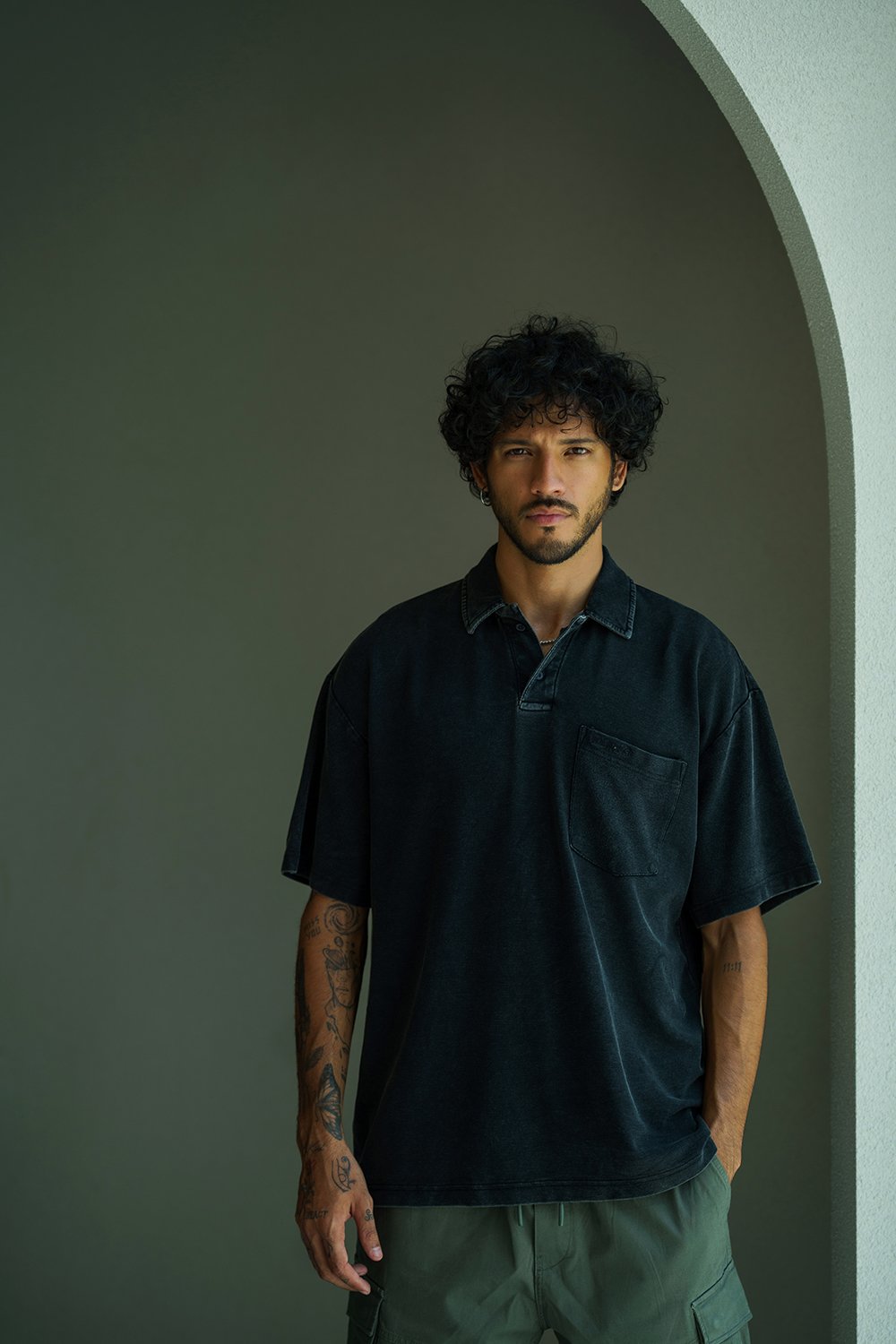 Black Heavyweight Faded Polo - BonkersCorner