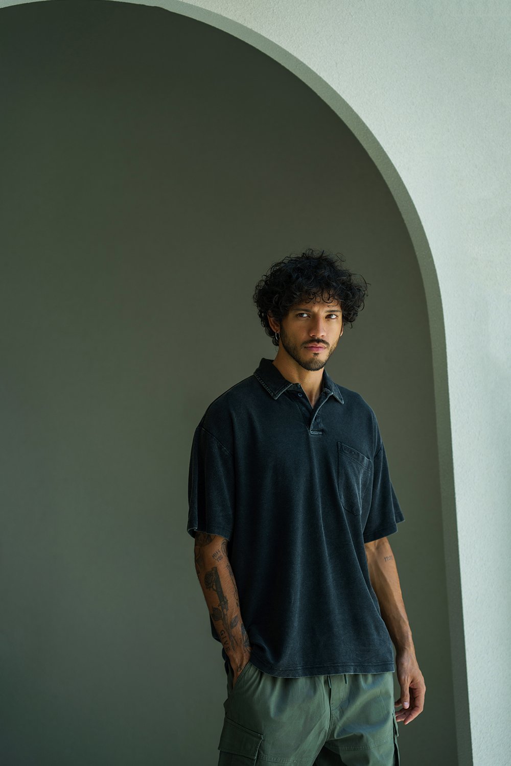 Black Heavyweight Faded Polo - BonkersCorner