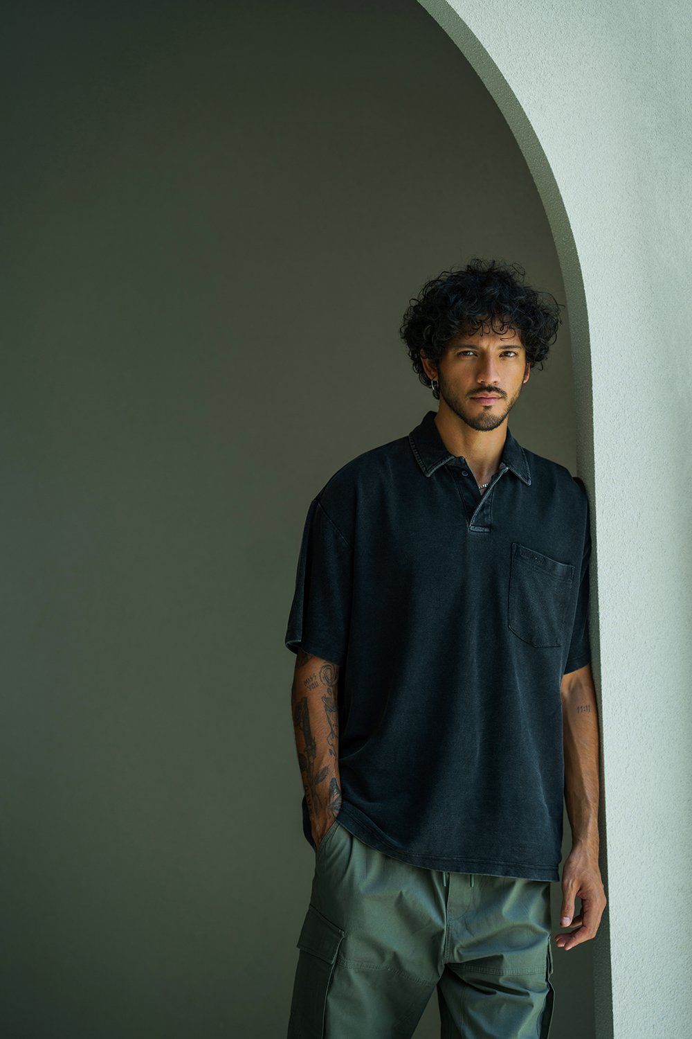 Black Heavyweight Faded Polo - BonkersCorner