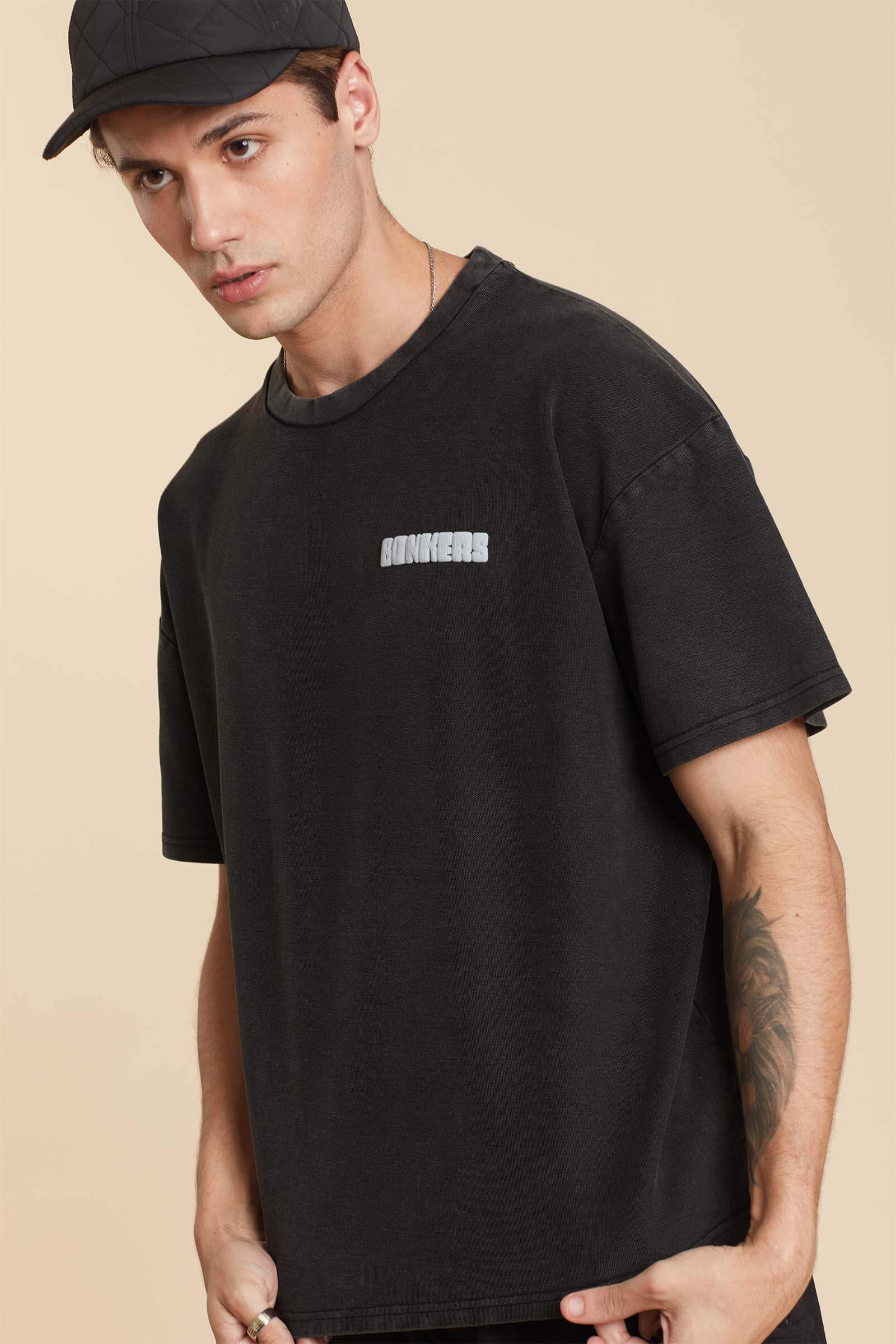 Black Heavyweight Pique Oversized T-shirt - BonkersCorner