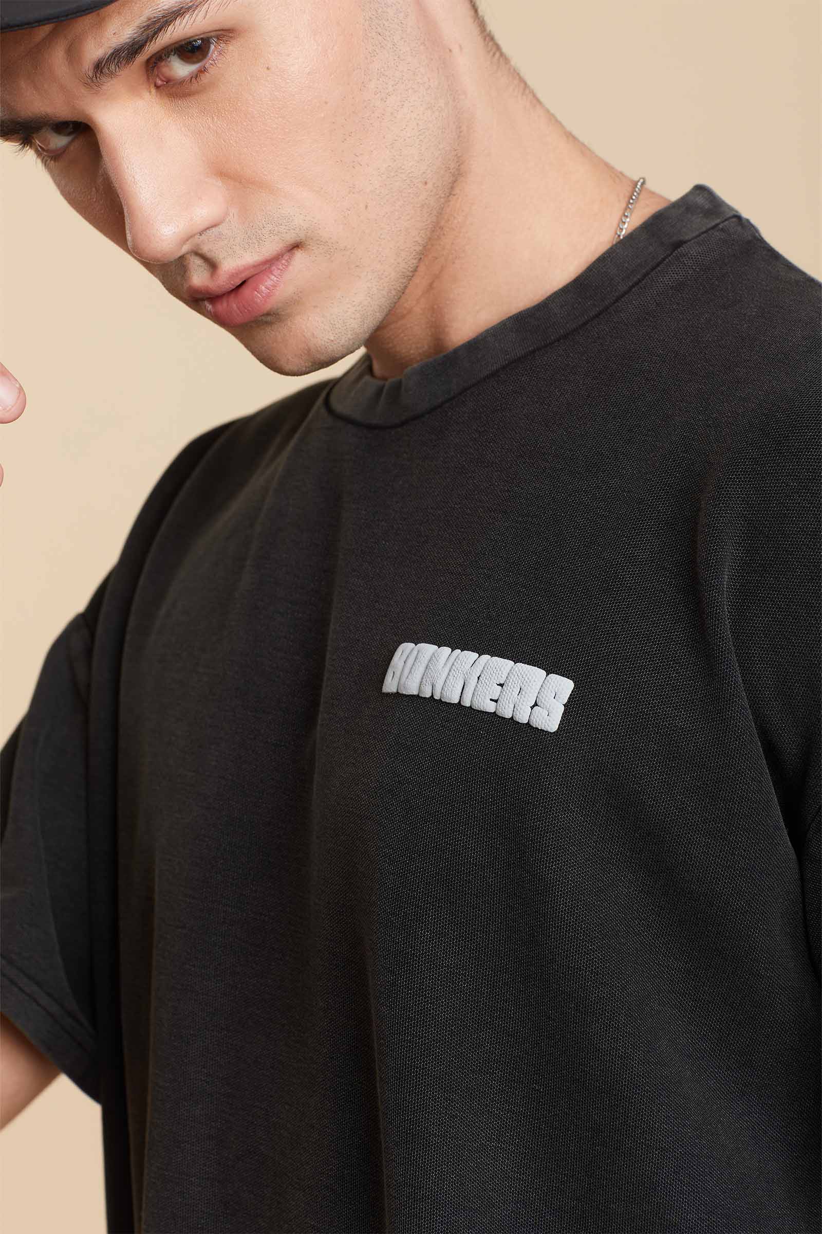 Black Heavyweight Pique Oversized T-shirt - BonkersCorner