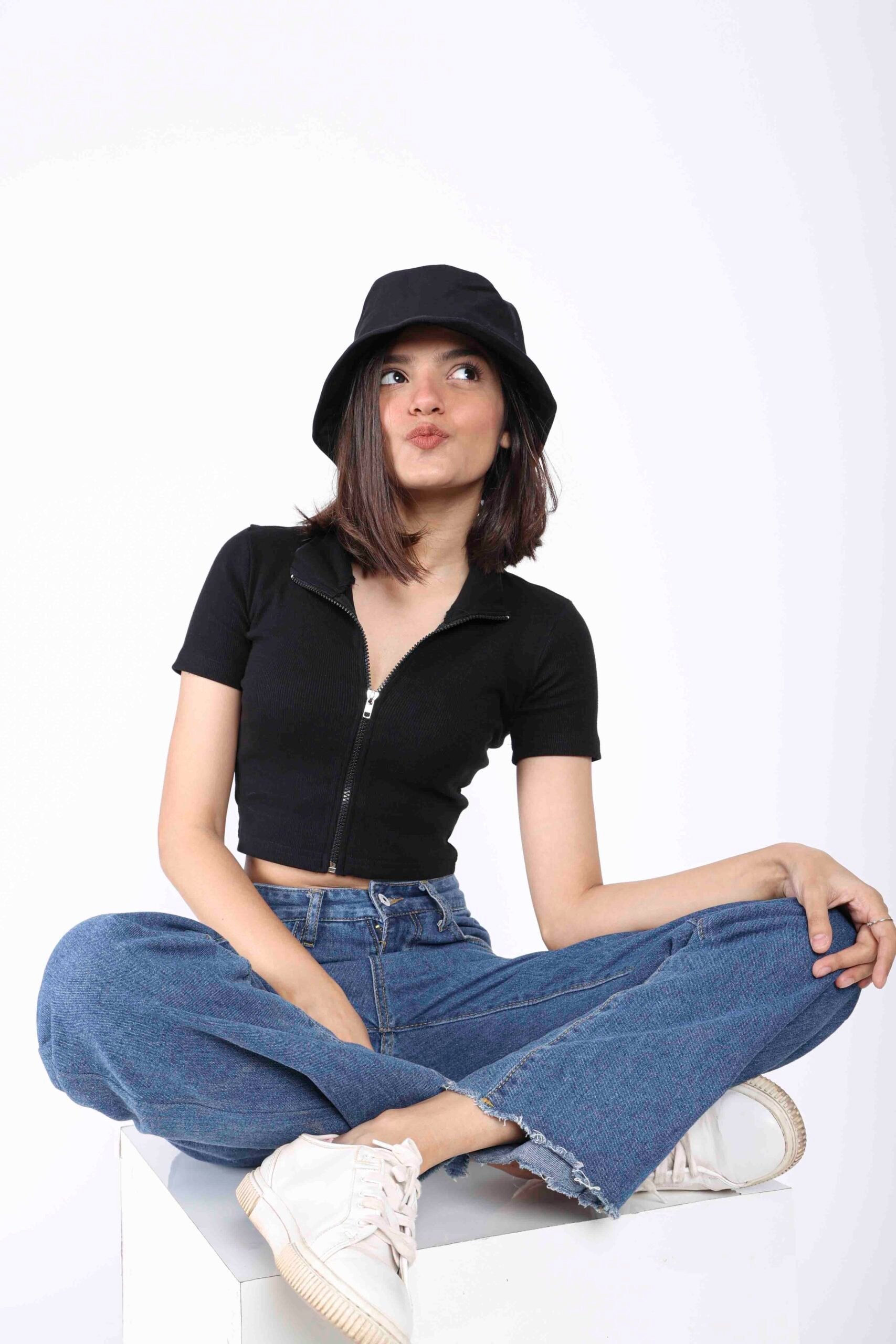Black  Ribbed High neck  zipper - BonkersCorner