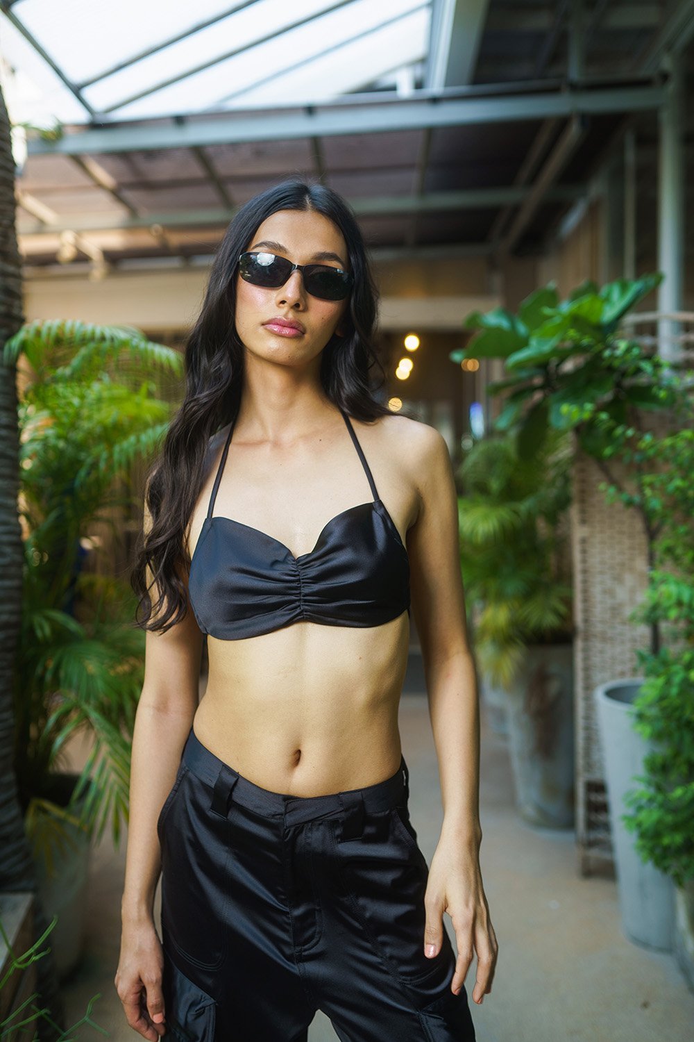 Black Satin Backless Top - BonkersCorner