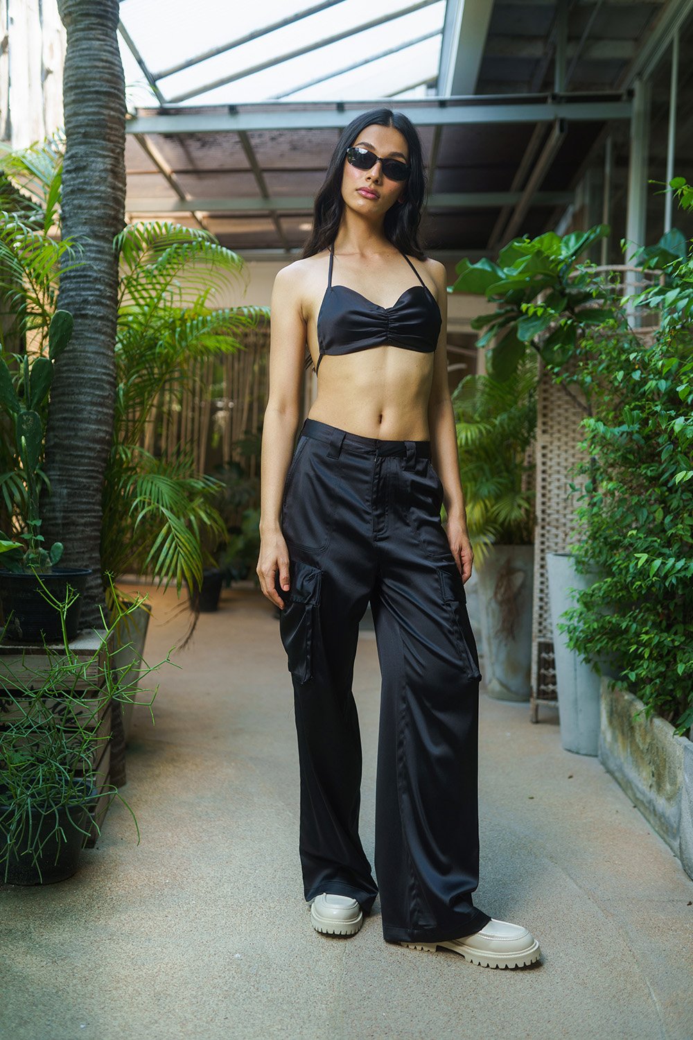 Black Satin Utility Pants - BonkersCorner