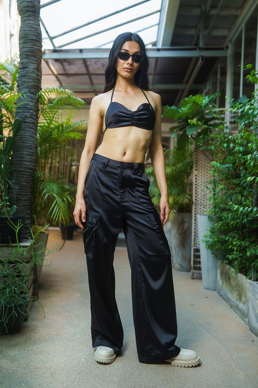Black Satin Utility Pants - BonkersCorner