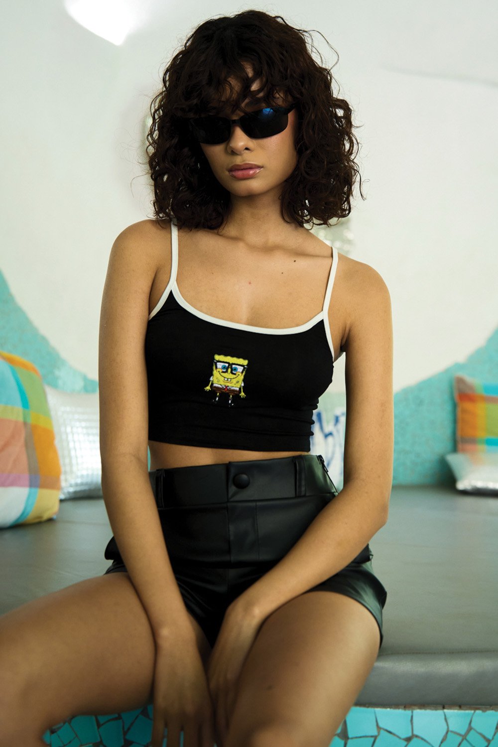 Black SpongeBob Cami Crop Top - BonkersCorner