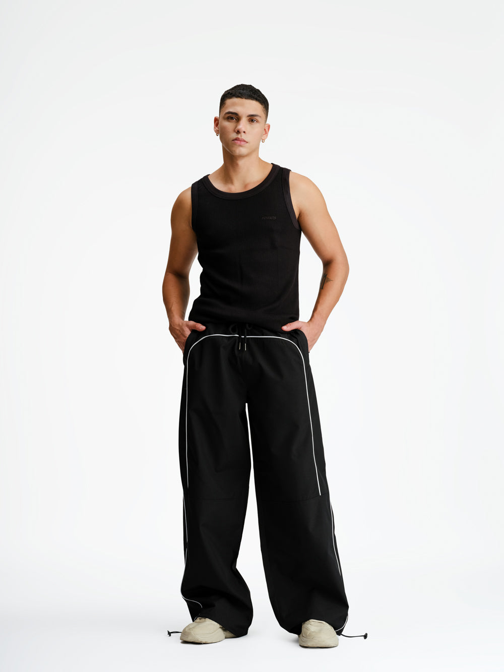 Black Sporty Deconstructed Loose Pants - BonkersCorner