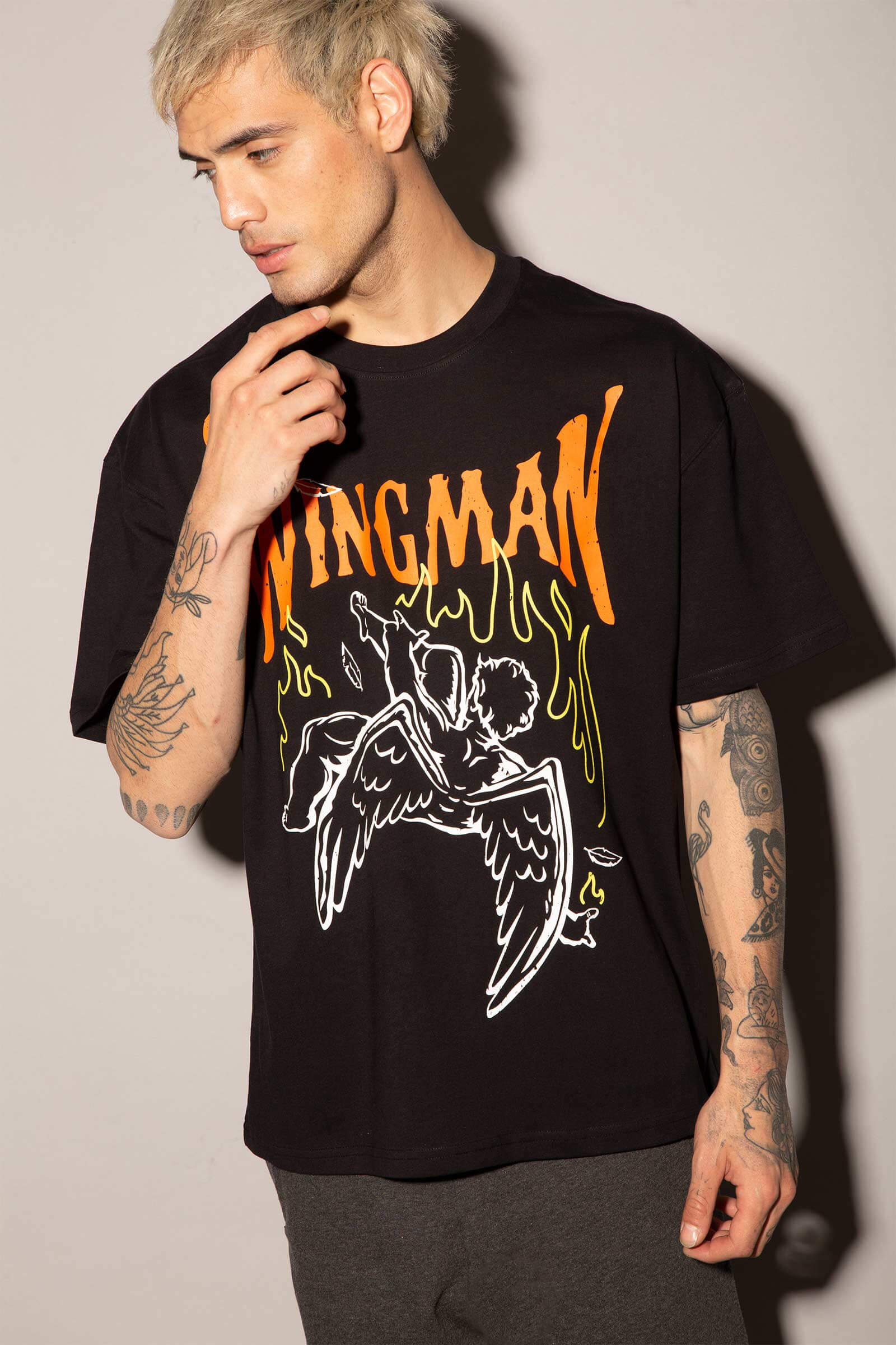 Black Wingman Oversized T-Shirt - BonkersCorner