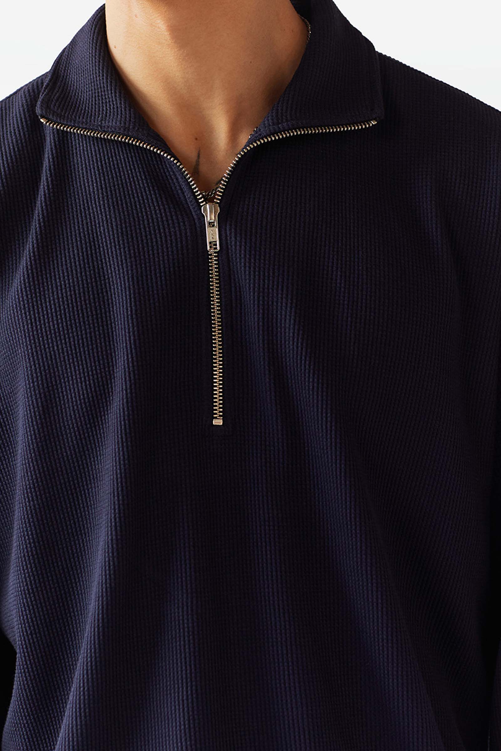Blue Half Zip Waffle Sweatshirt - BonkersCorner