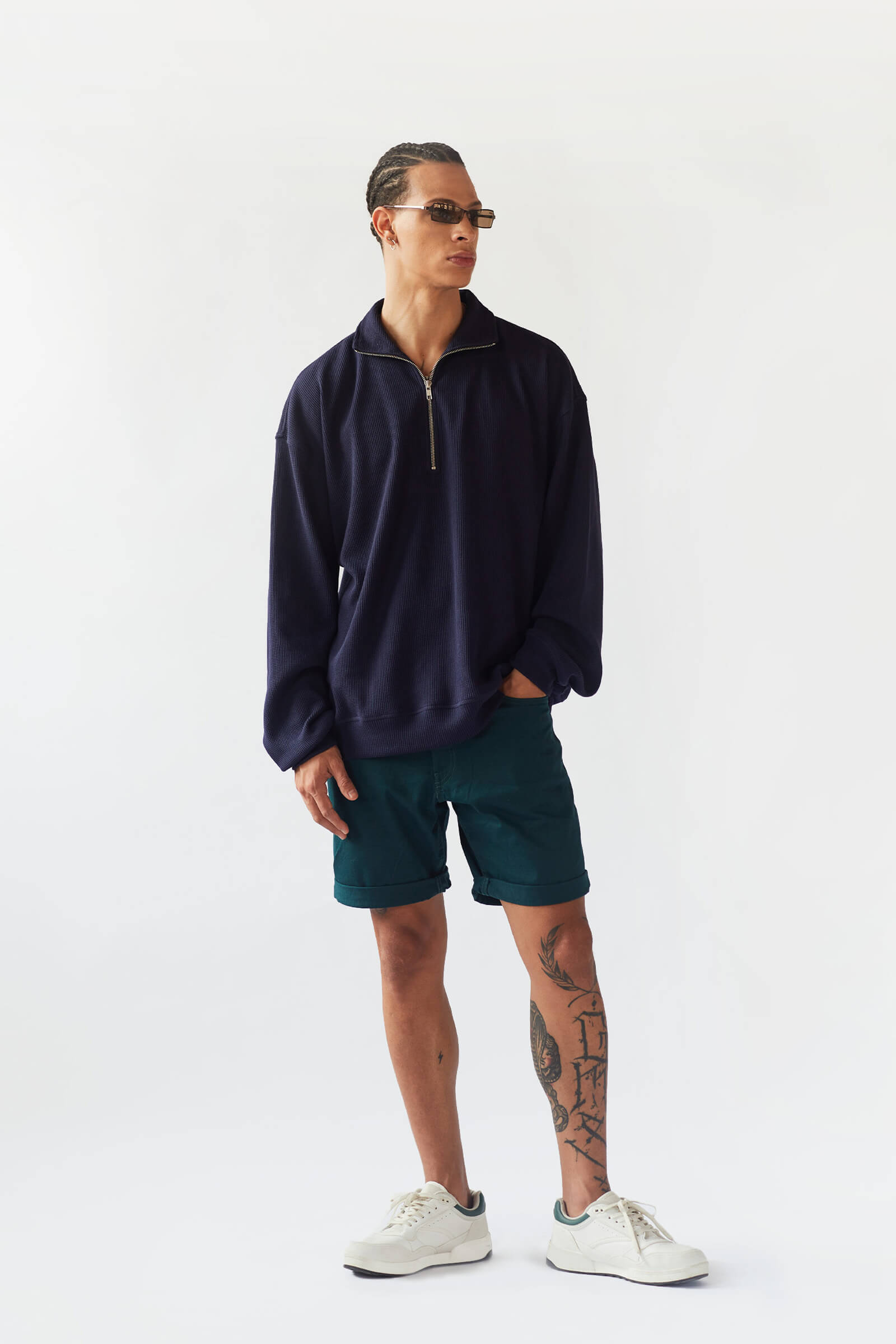 Blue Half Zip Waffle Sweatshirt - BonkersCorner