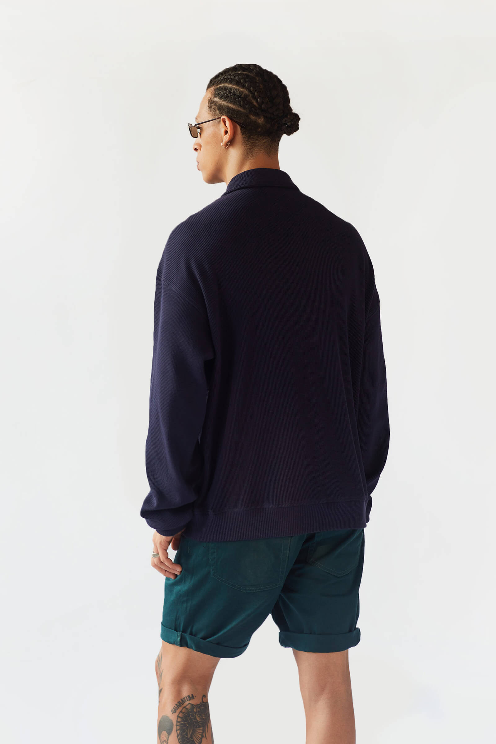 Blue Half Zip Waffle Sweatshirt - BonkersCorner