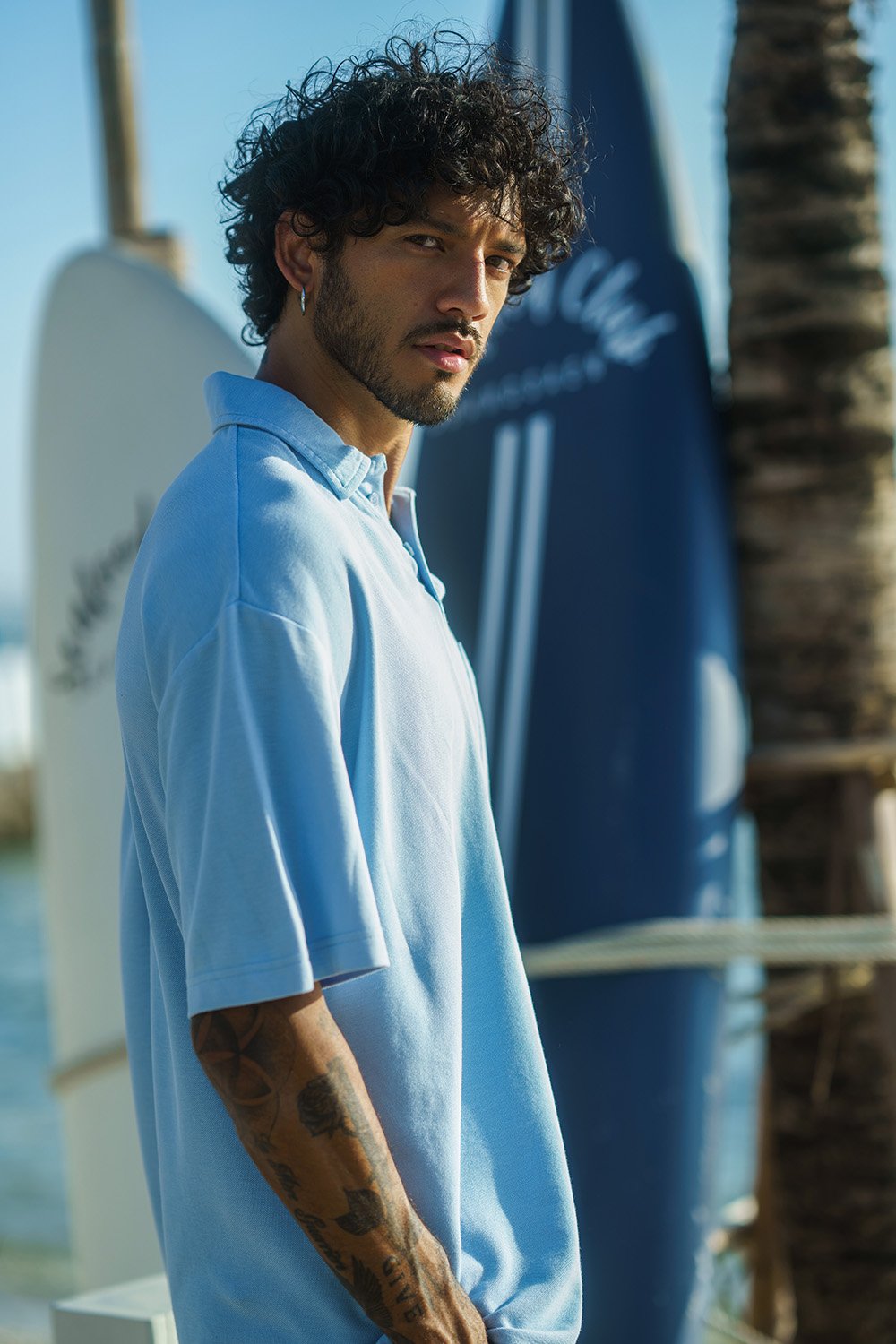 Blue Heavyweight Faded Polo - BonkersCorner