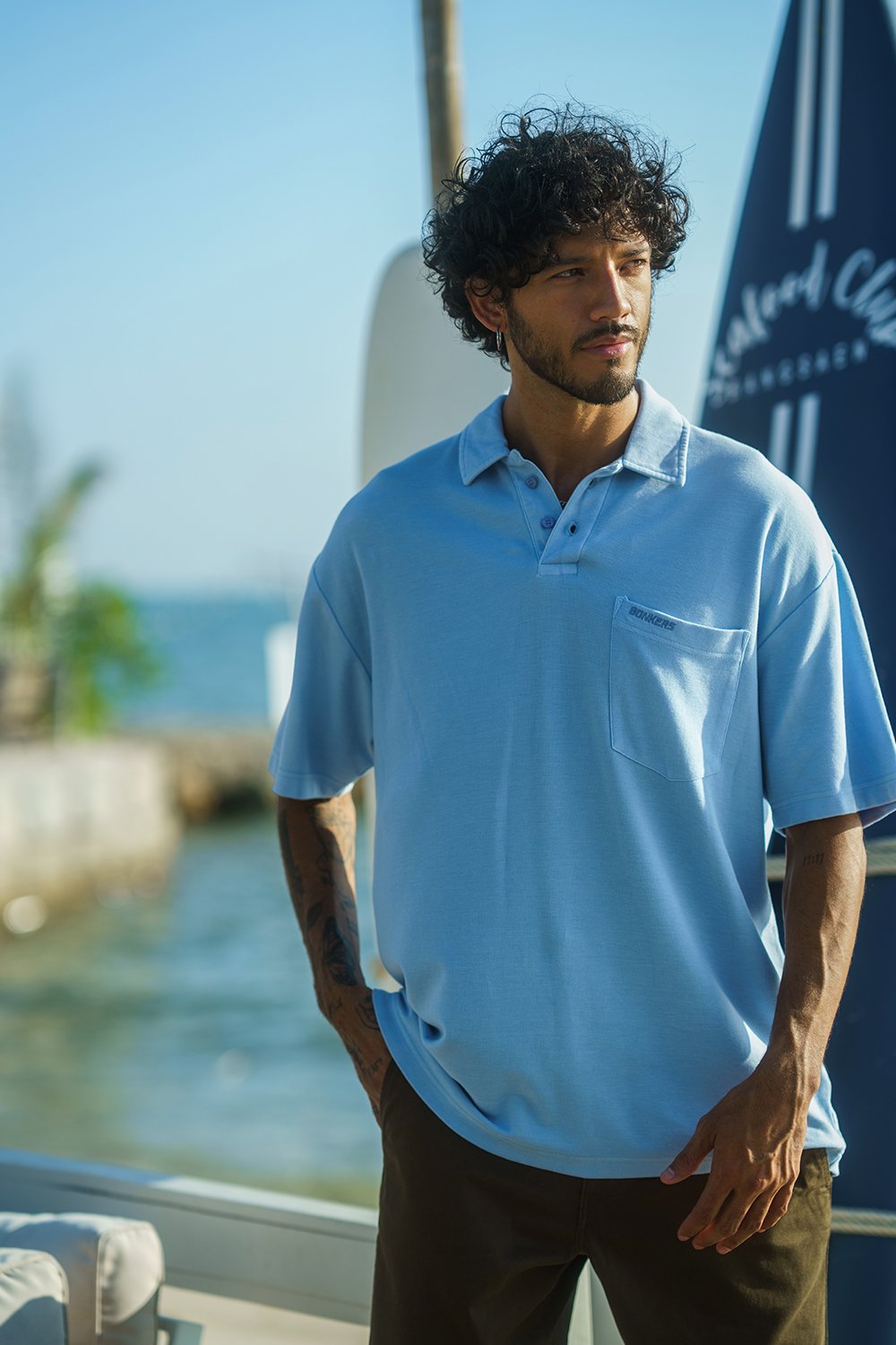 Blue Heavyweight Faded Polo - BonkersCorner