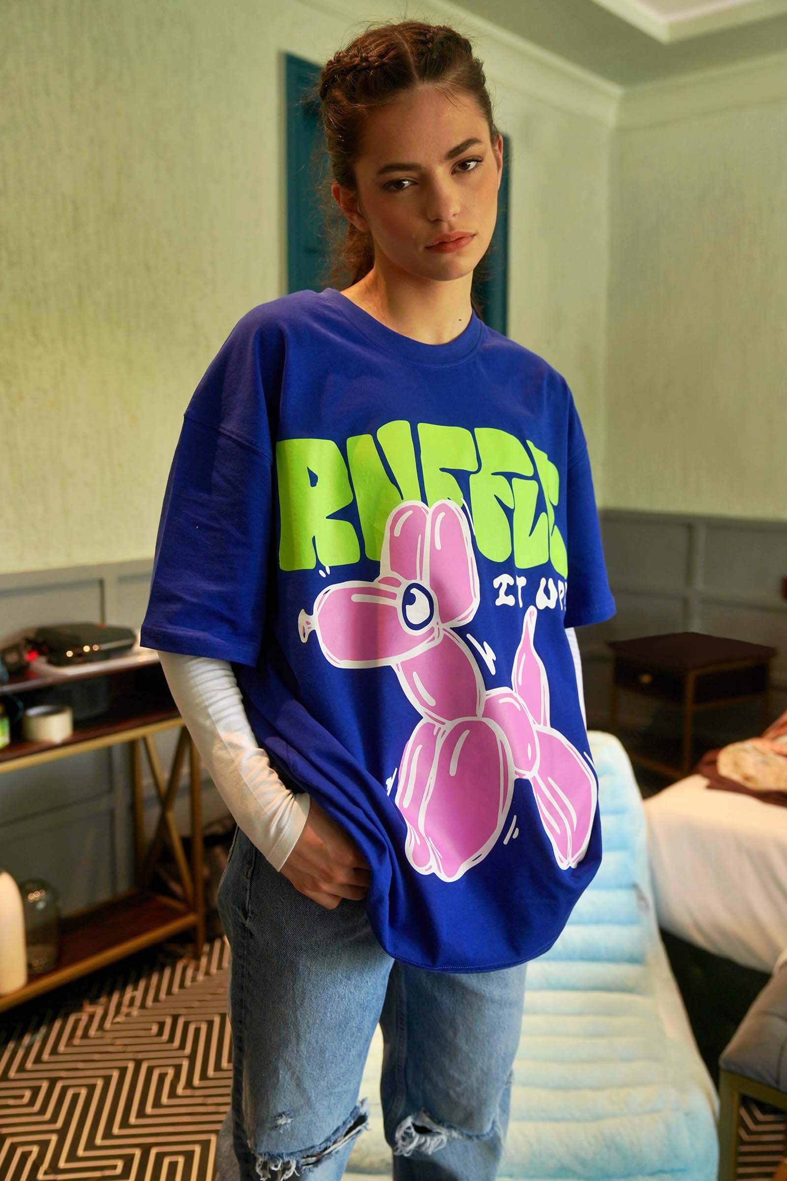 Blue Ruffle It Up Oversized T-shirt - BonkersCorner