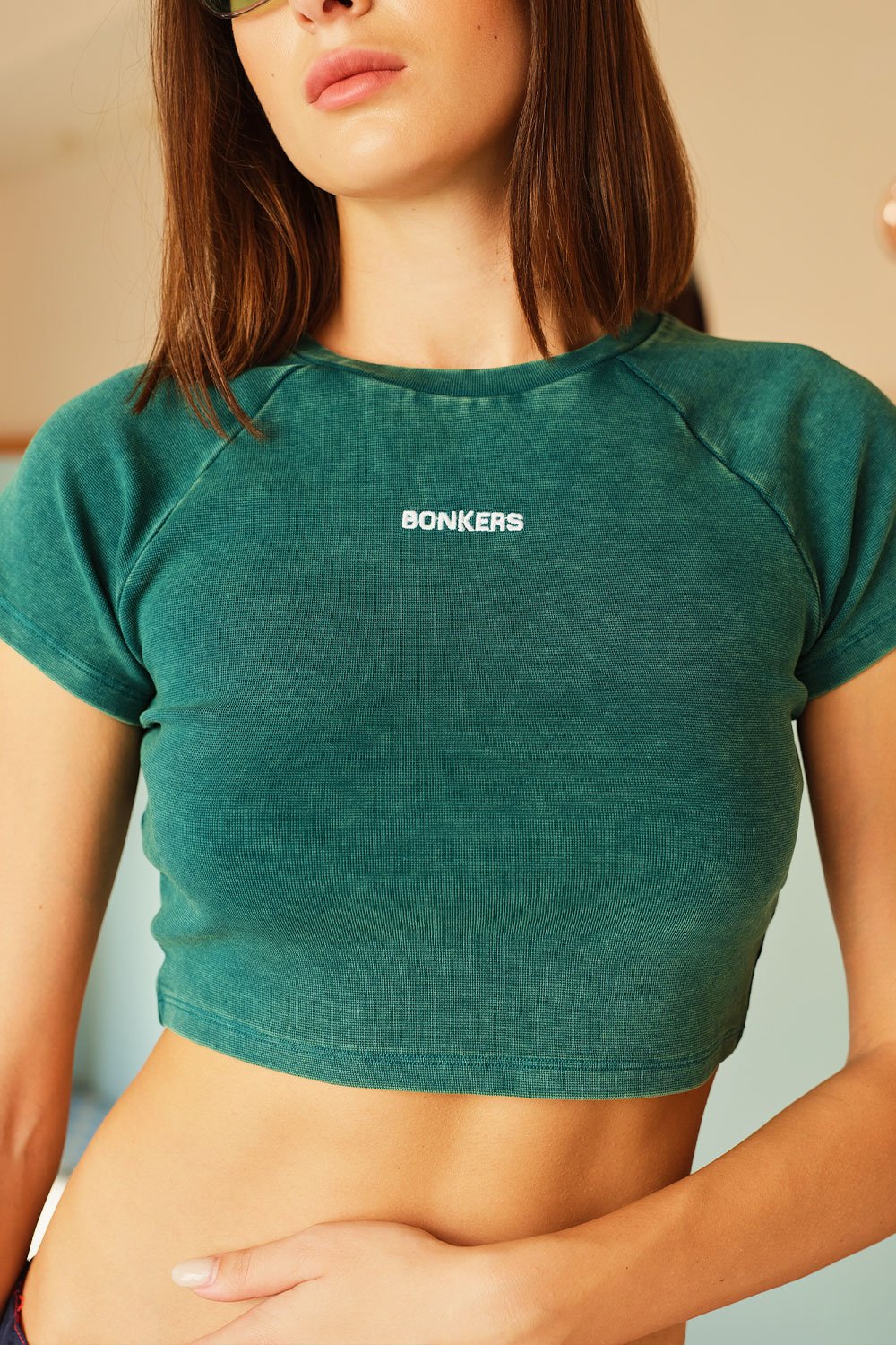 Bottle Green Faded Crop Top - BonkersCorner