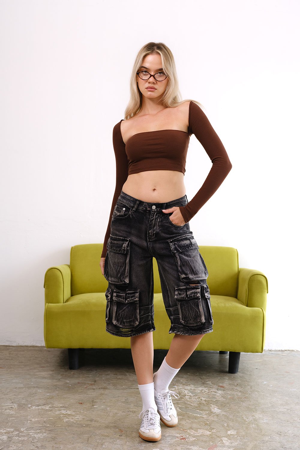 Chocolate Brown Ribbed Square Neck Top - BonkersCorner