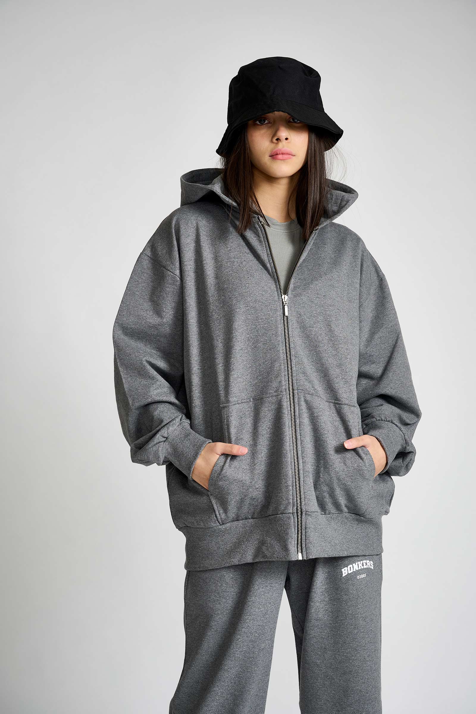 Dark Grey Melange Zipper - BonkersCorner