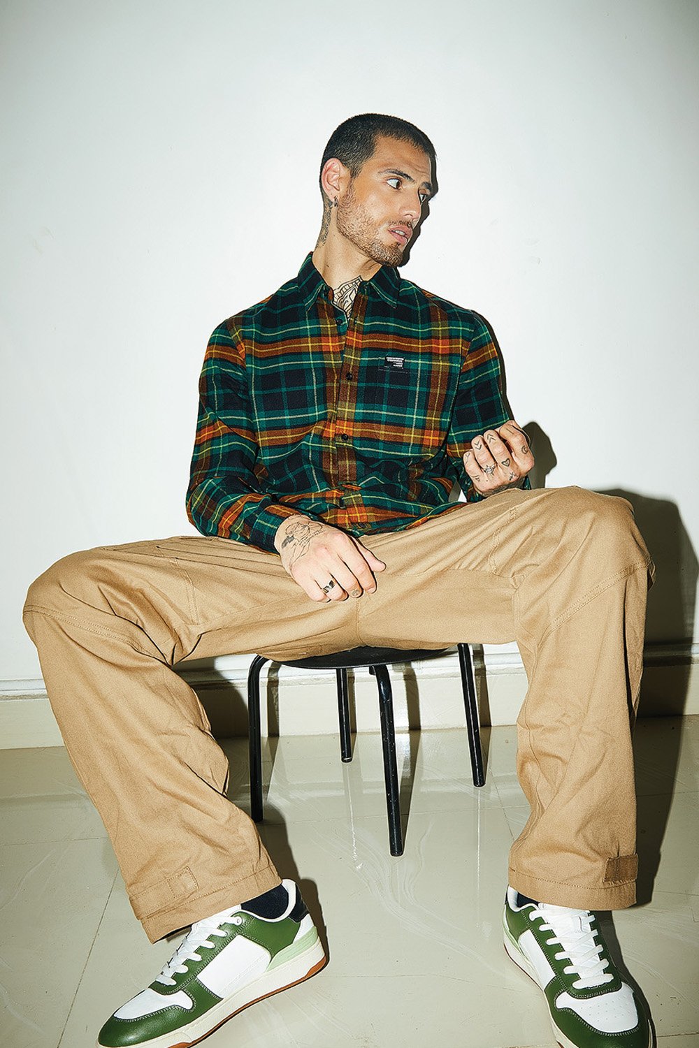 Green-Brown Plaid Regular Fit Shirt - BonkersCorner
