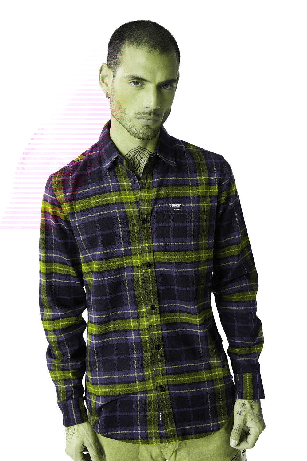 Green-Brown Plaid Regular Fit Shirt - BonkersCorner