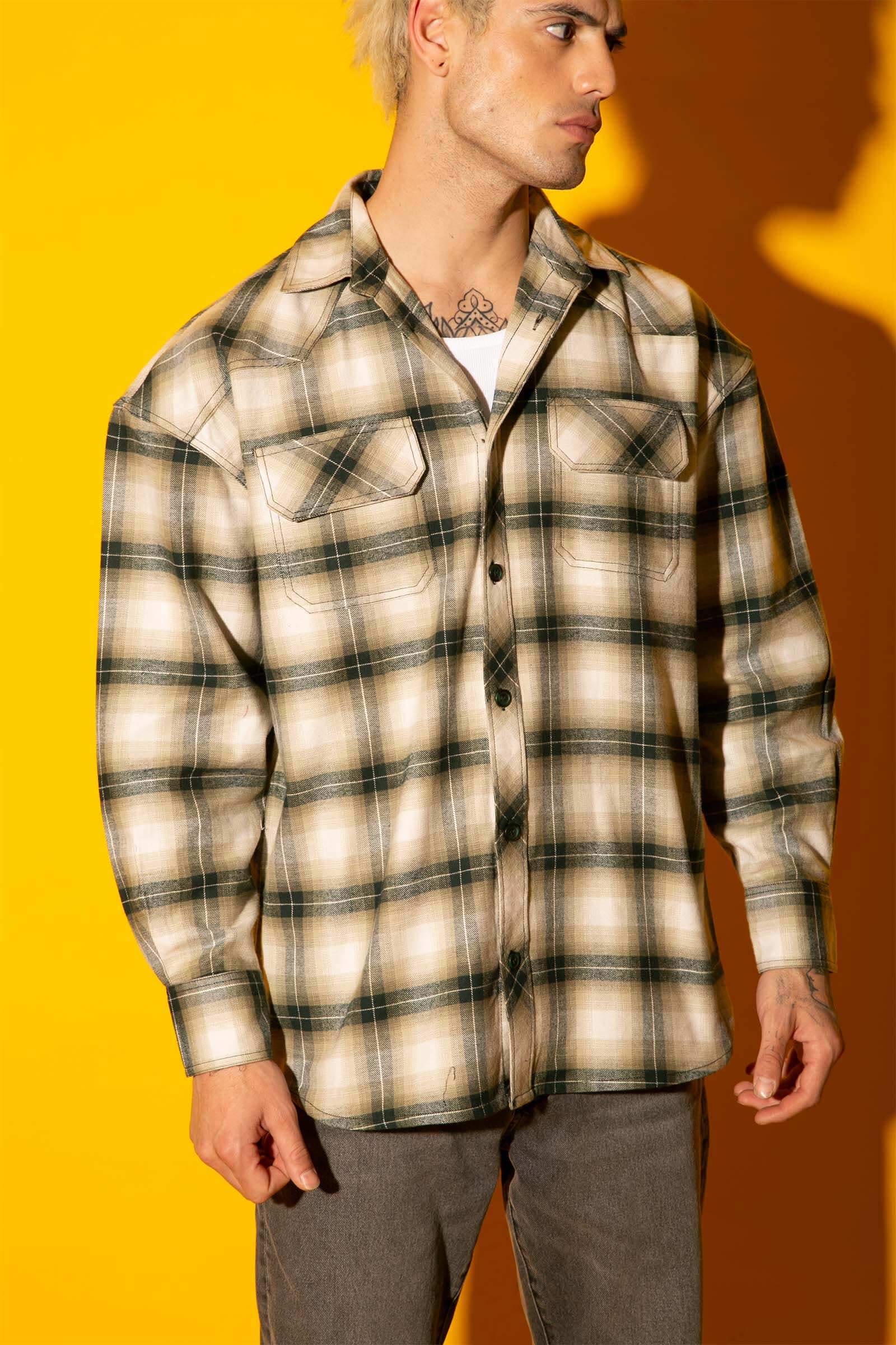 Green Plaid Flannel Oversized Shirt - BonkersCorner