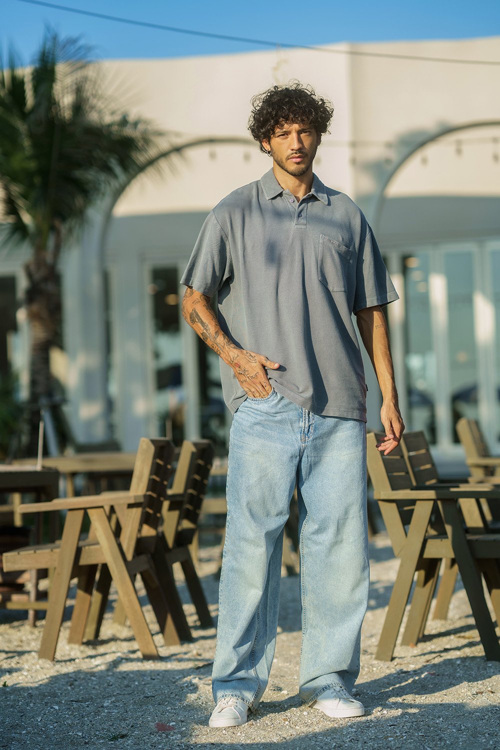Grey Heavyweight Faded Polo - BonkersCorner