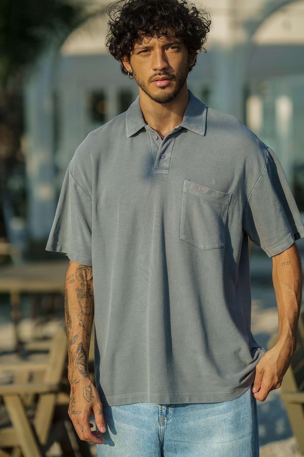Grey Heavyweight Faded Polo - BonkersCorner