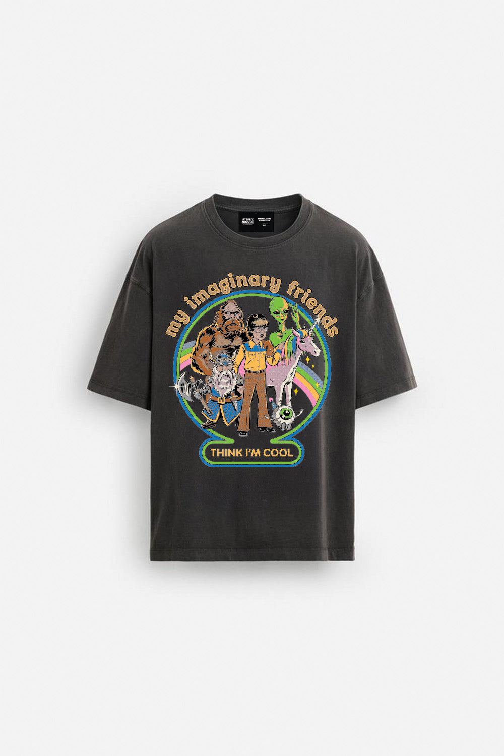 Imaginary Friends Faded Black Oversized T-Shirt - BonkersCorner