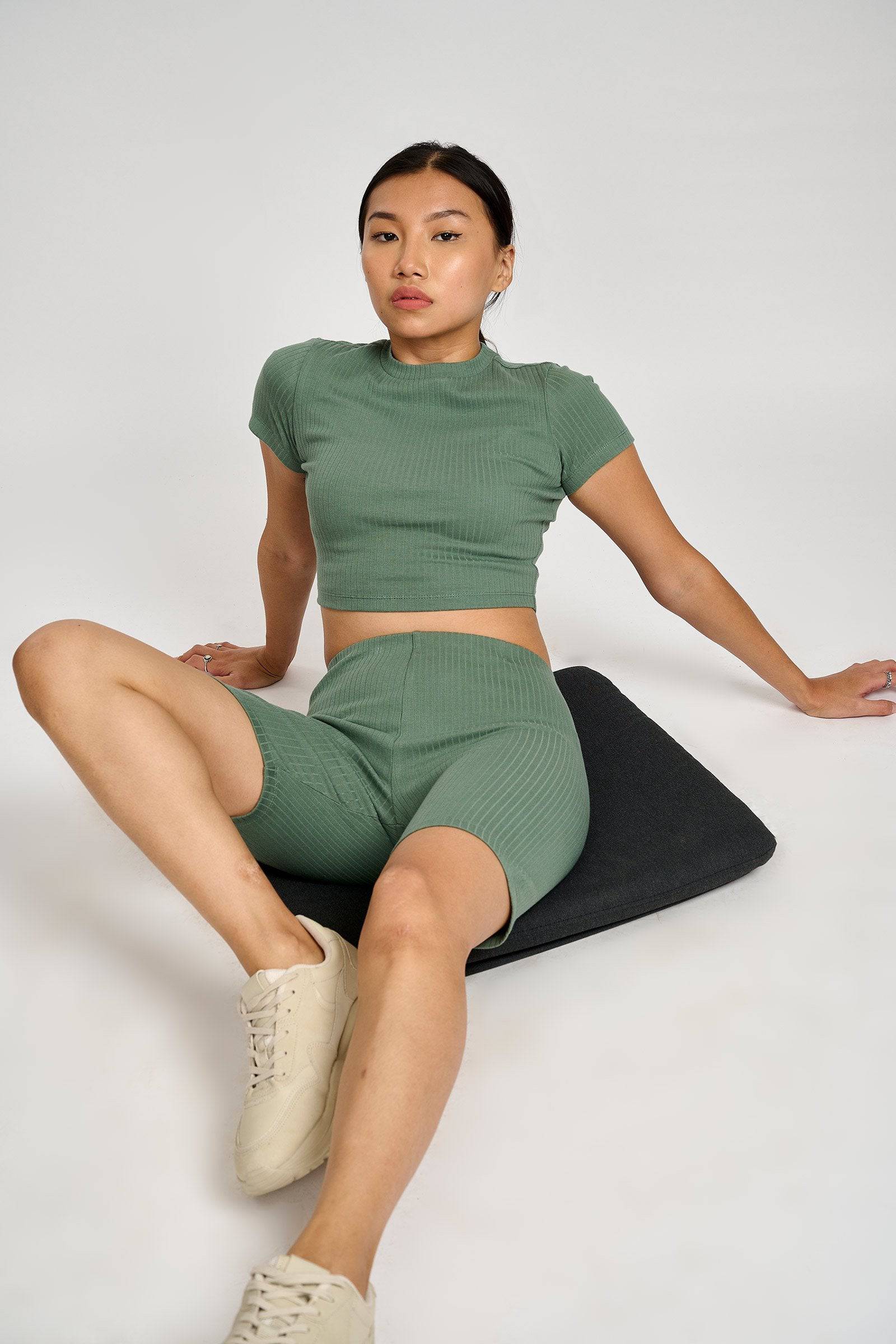 Jade Ribbed Biker Set - BonkersCorner